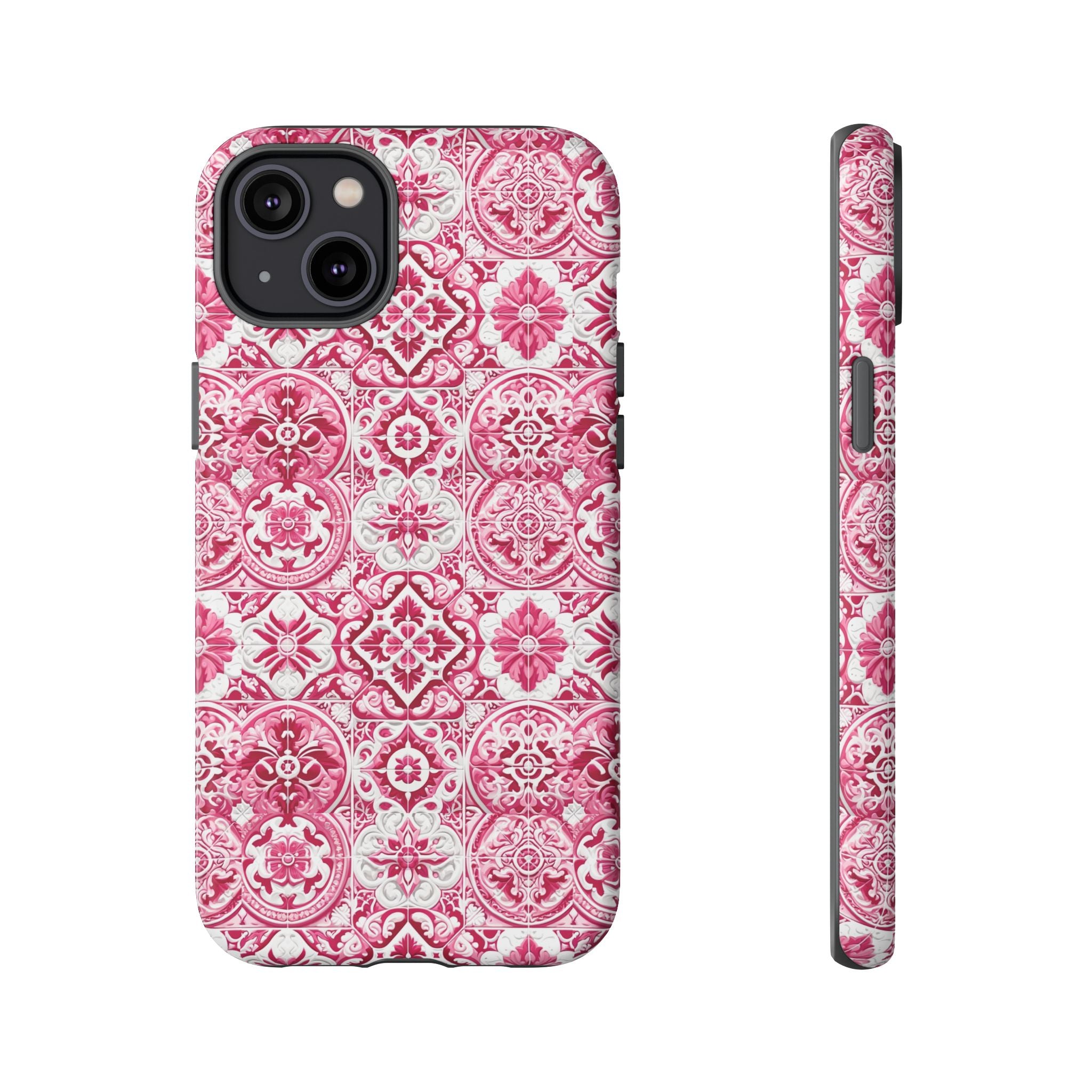 Pink and White Mediterranean Tile Design Phone Case - Stylish, Protective Cover for All Models Gift for Mom Accessory Gift for Her