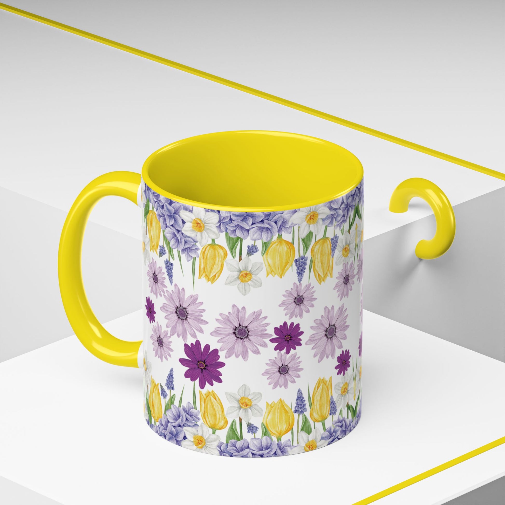 Botanical Floral Mug  Lavender & Yellow Flowers, Ceramic 11oz & 15oz Cup, Ideal Gift for Coffee Lovers, Mother's Day, or Cozy Spring Mornings