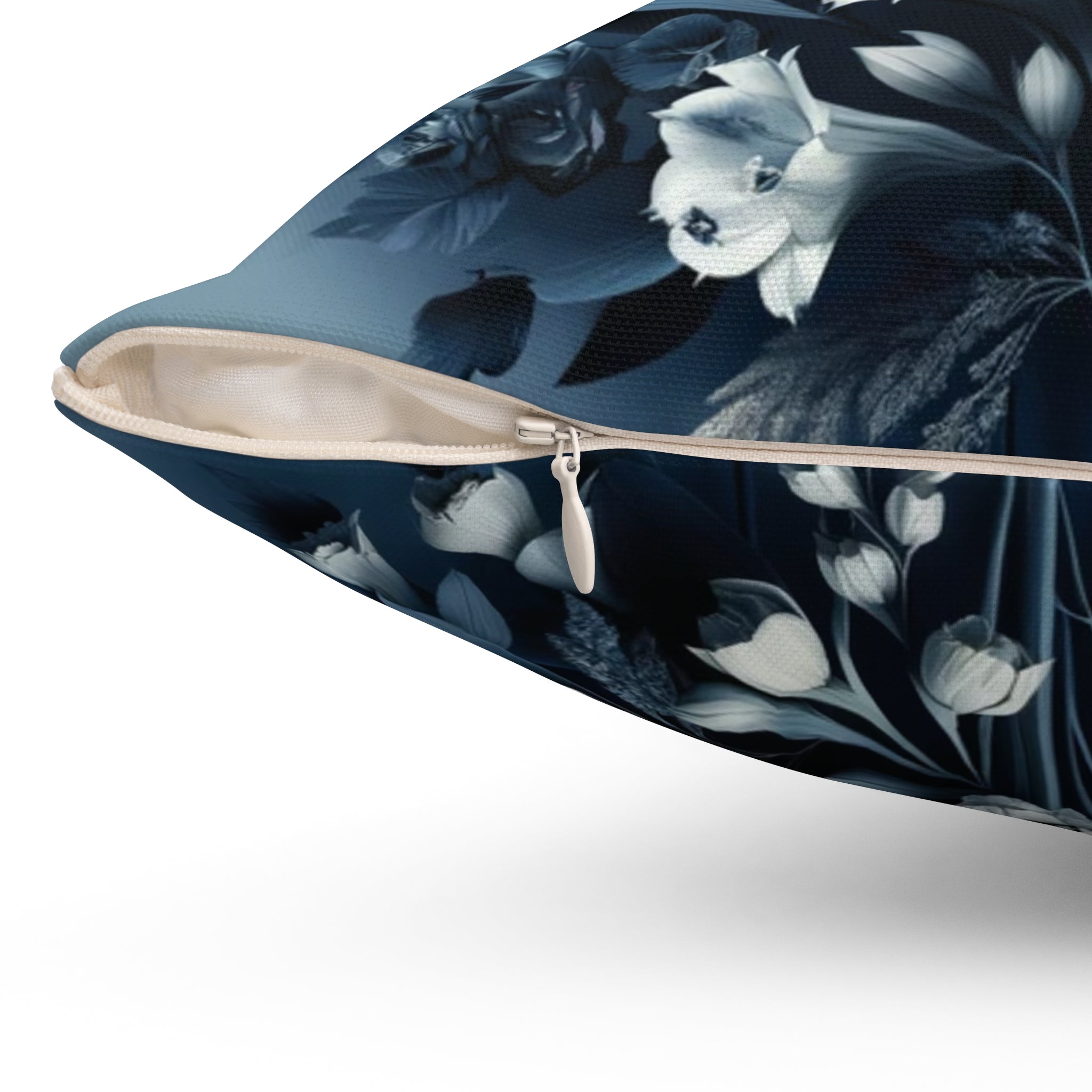 Navy 3D Floral Illusion Pillow Cover: Luxurious Square Cushion Case for Elegant Home Living Room Decor Enhancement Decor Comfort for Living Room, Bedroom or Housewarming Gift New House, Bridal Shower Gift.