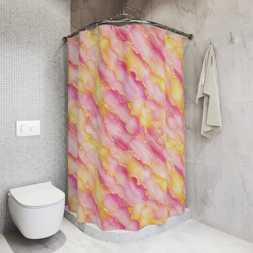 Blush Pink & Pastel Yellow Marble Shower Curtain – Gold Vein Luxury Bath Decor