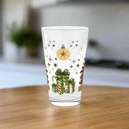 16oz Christmas Tree Pint Glass, Brown Holiday Glassware, Rustic Xmas Drink Cup, Festive Winter Bar Decor, Holiday Gift for Him, Cozy Christmas Vibes