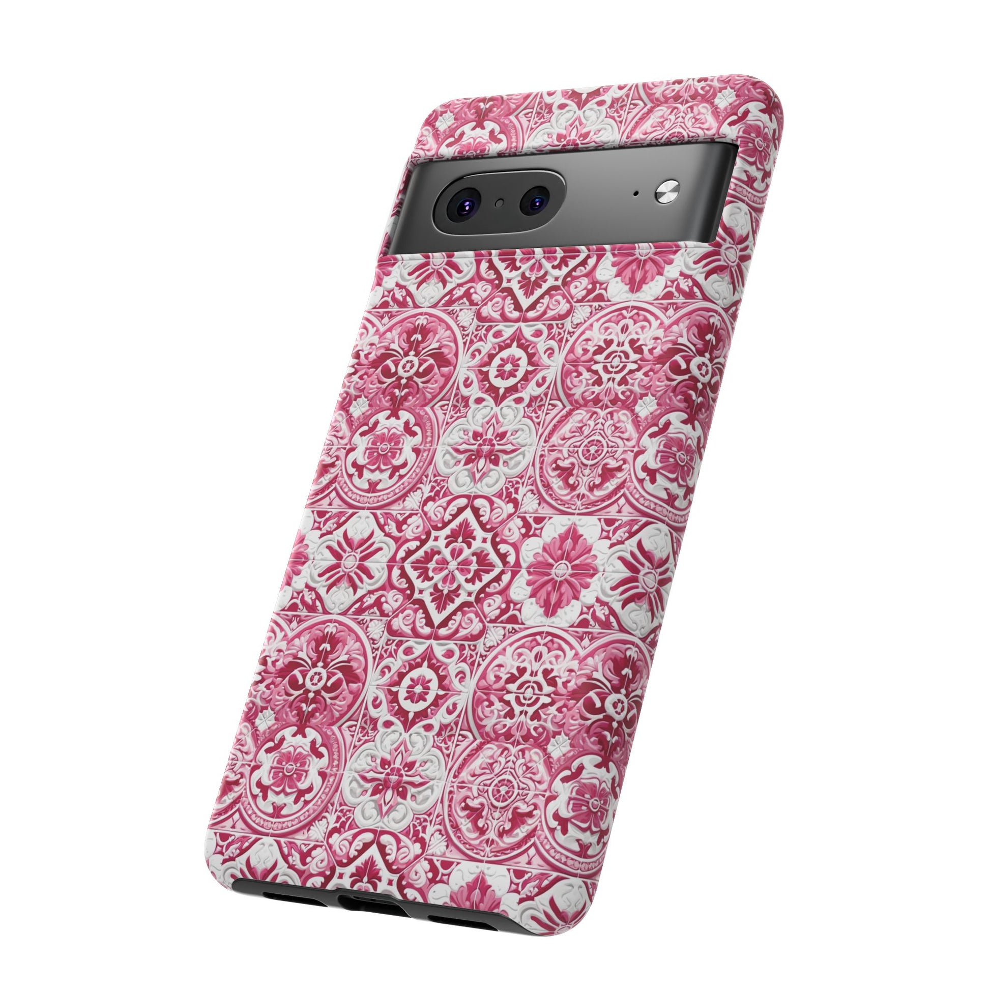 Pink and White Mediterranean Tile Design Phone Case - Stylish, Protective Cover for All Models Gift for Mom Accessory Gift for Her