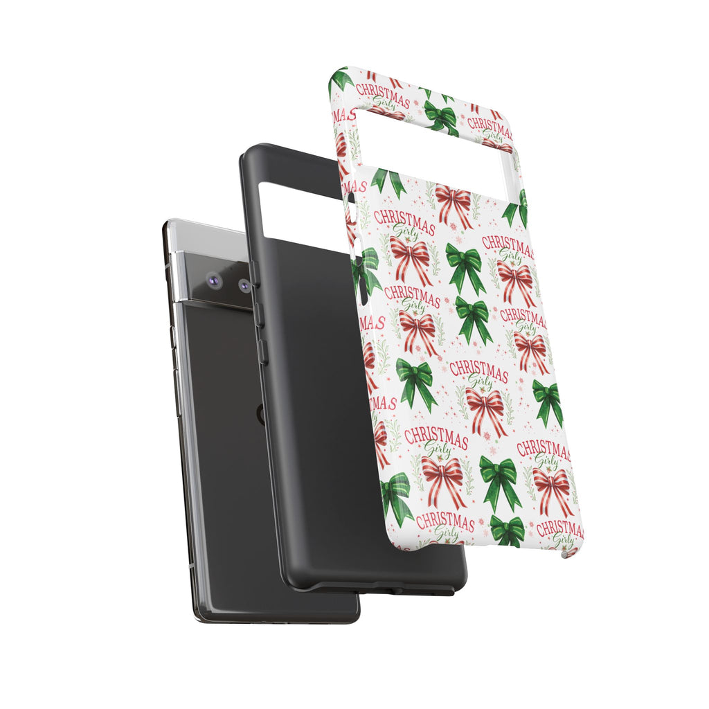Girly Christmas Coquette Bows Pastel Phone Case for iPhone 17 16 15 23 Samsung, and Pixel | Stylish Protective Cover Gift for Her Perfect for Floral Lover