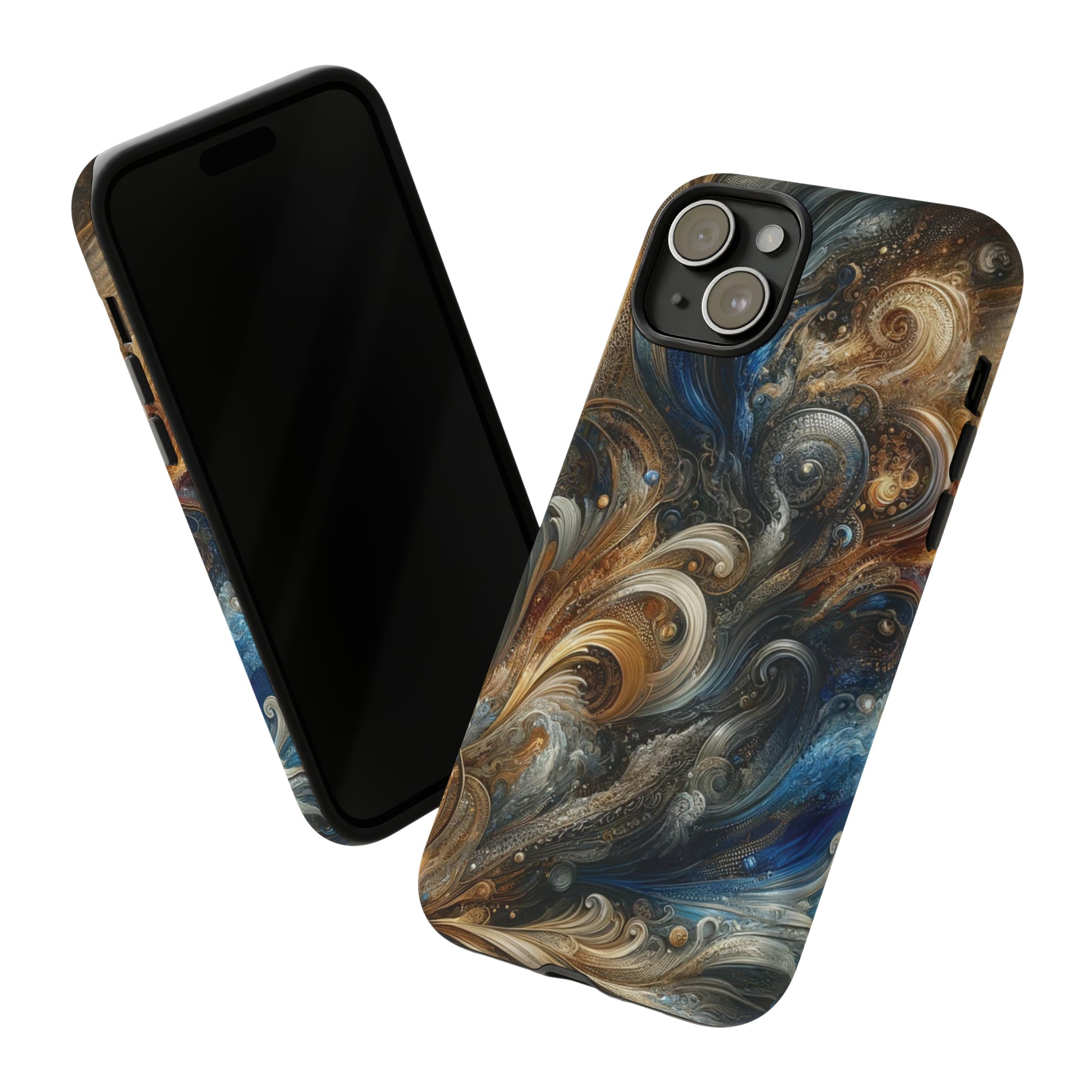 Gold and Navy Art Design Luxury Phone Tough Case Floral Elegant Durable Stylish for Modern Devices iPhone 15, Samsung iPhone Samsung Accessory Gift for Her.