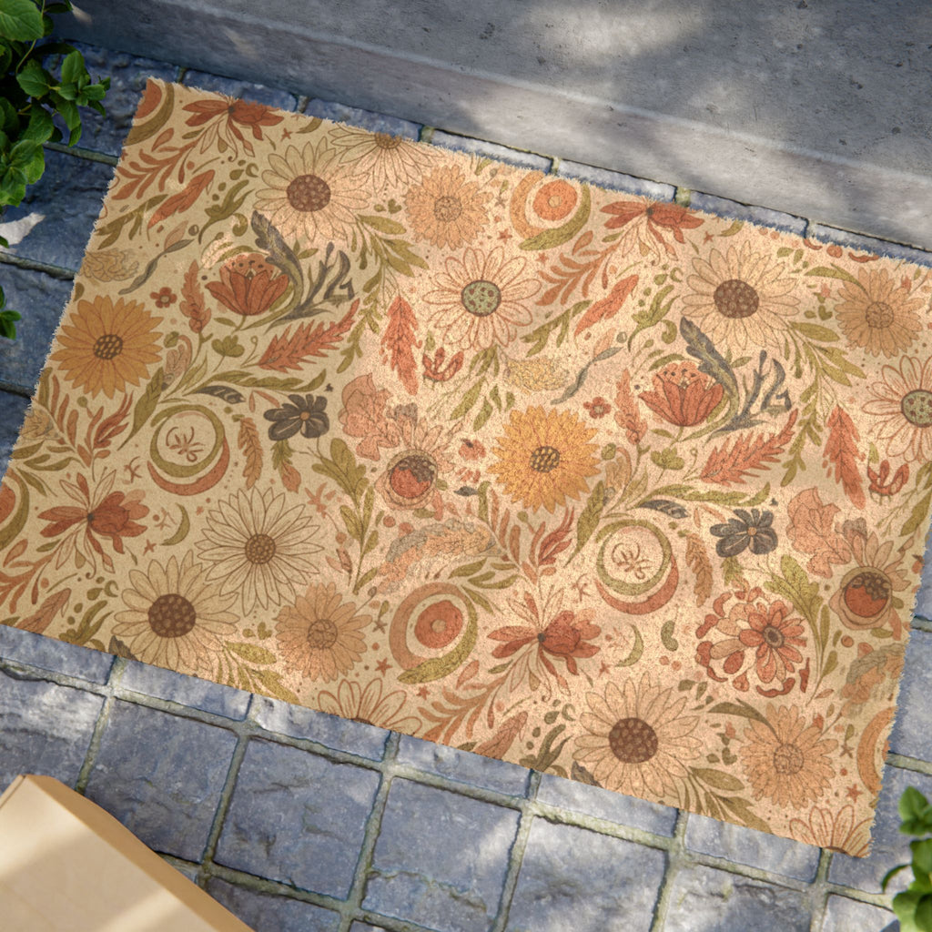 Boho Floral Welcome Doormat | Cozy Entryway Mat with Elegant Blooms – Perfect for Home Decor
