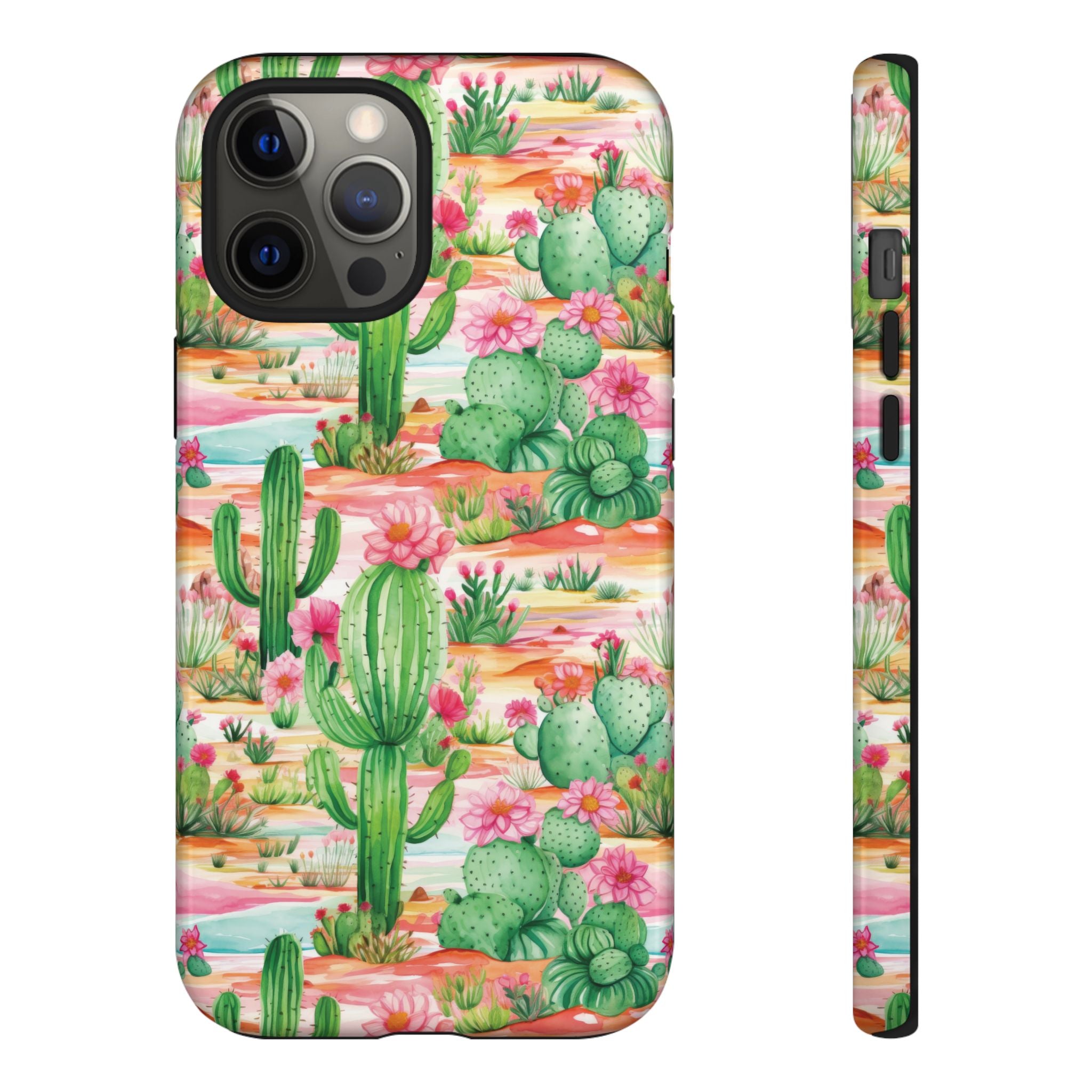Pink and Mint Green Cactus Phone Case - Tough, Stylish Cover with Cactus Flowers | Durable Protection for iPhone & Android | Fresh Nature-Inspired Design!