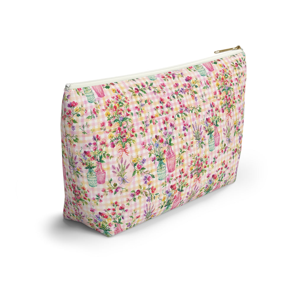 Trousse à accessoires à carreaux floraux turquoise et rose (fond en T) Maquillage, Sac cadeau pour elle