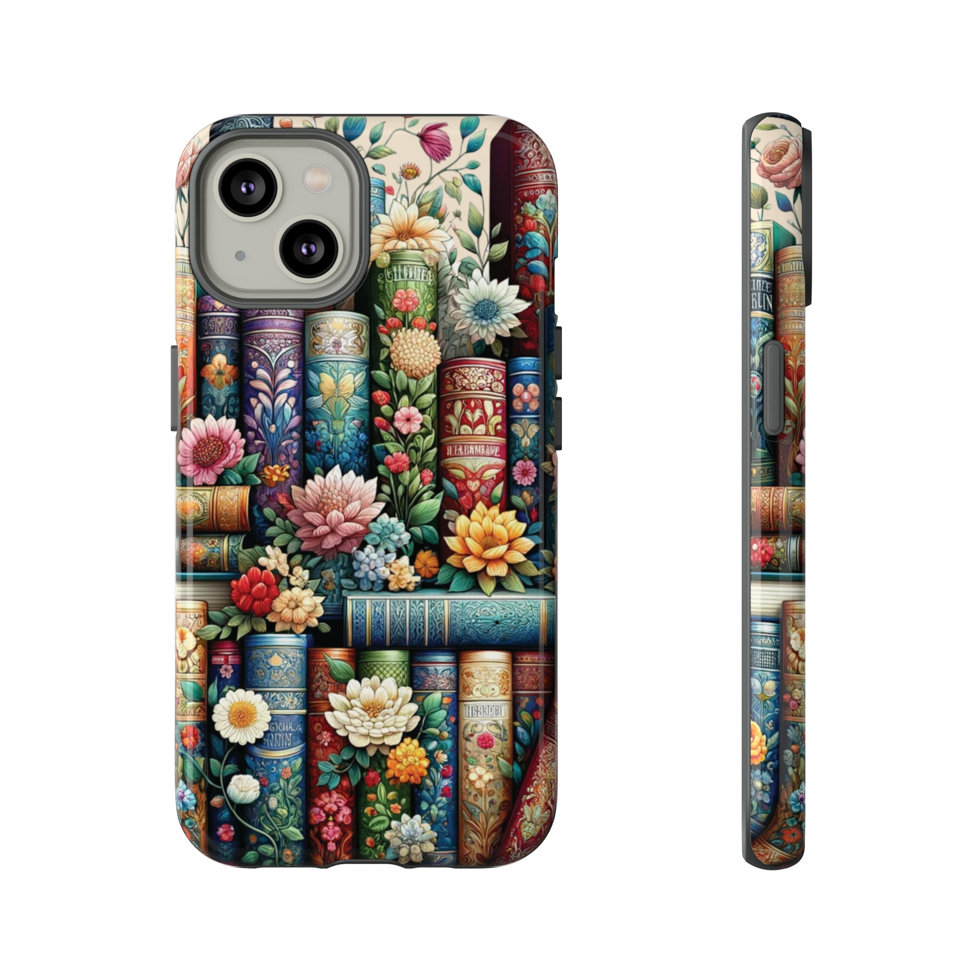 Books and Floral Boho Luxury Phone Tough Case Floral Elegant Durable Stylish for Modern Devices iPhone 15, Samsung iPhone Samsung Accessory Gift for Her.