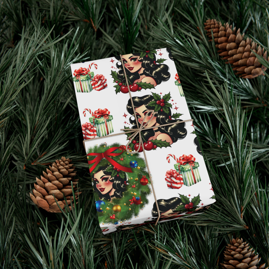 Retro Women Christmas Theme Wrapping Paper Vintage-Inspired Gift Wrap Perfect for Christmas Gifts and Special Occasions, Moms Gift - MRSBYVALLE