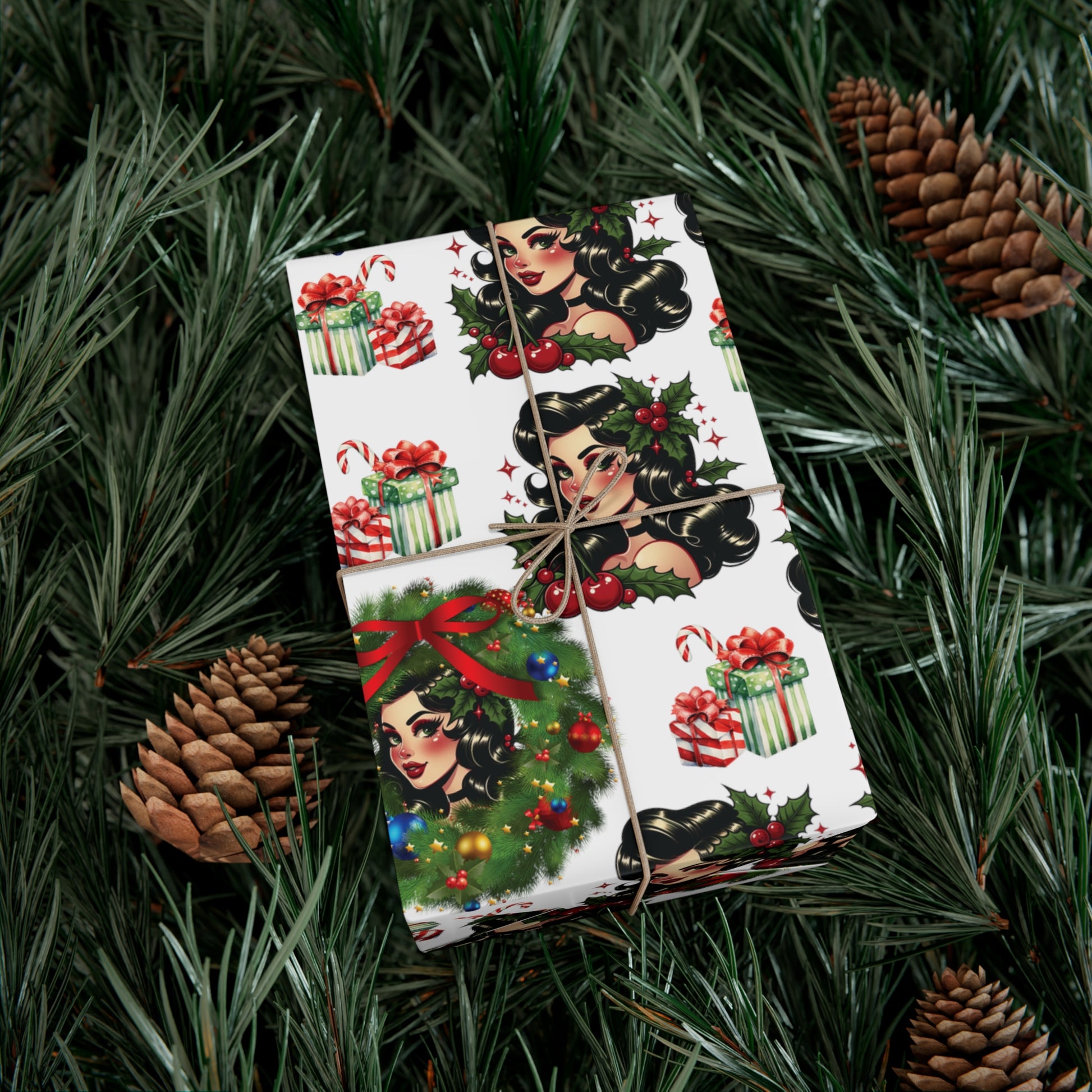 Retro Women Christmas Theme Wrapping Paper Vintage-Inspired Gift Wrap Perfect for Christmas Gifts and Special Occasions, Moms Gift - MRSBYVALLE