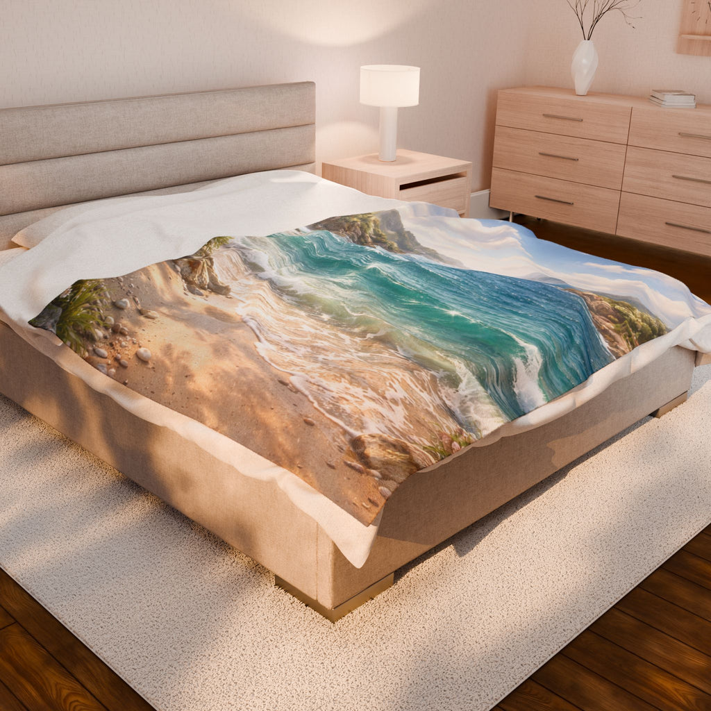 Coastal Horizon Velveteen Plush Blanket — Ocean View Minky Throw