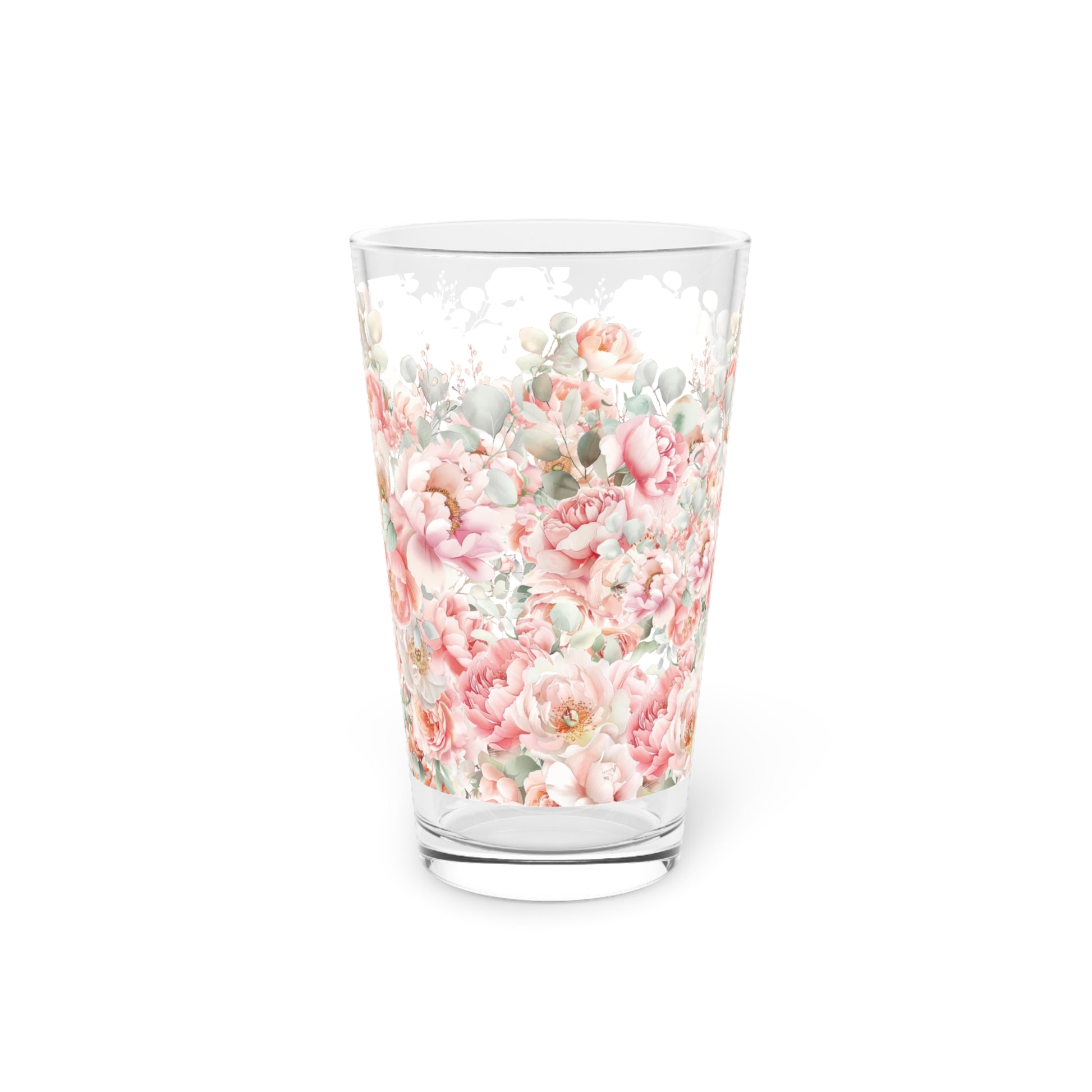 Floral Pink and Mint 16oz Pint Glass - Elegant Drinkware for Home Bar, Durable Glassware with Vibrant Design, Perfect Gift for Floral and Pastel Lovers - MRSBYVALLE