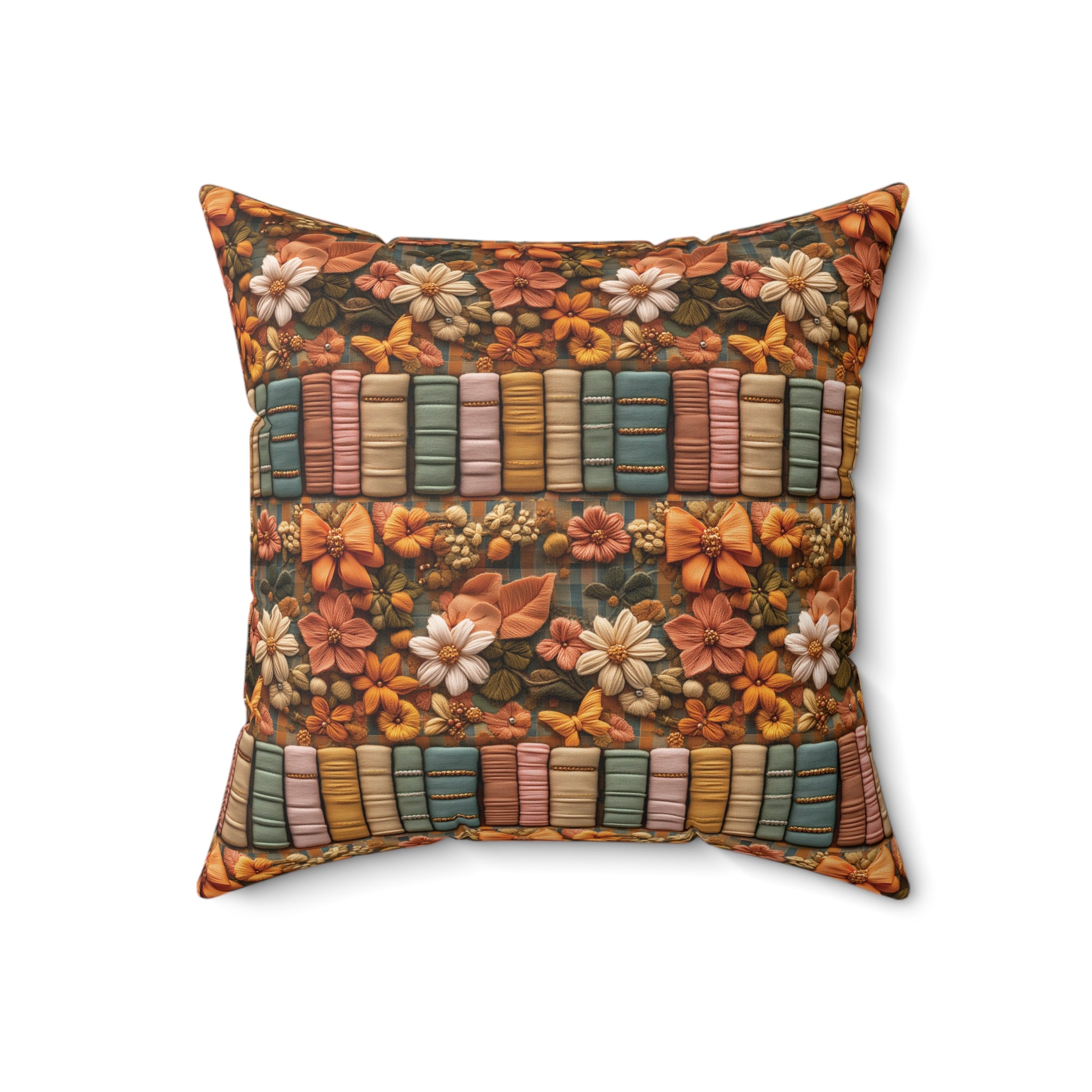 Boho Fall 3D Illusion Square Pillow Books Bows Design | Cozy Autumn Decorative Accent for Home Decor | Soft, Stylish Throw Pillow for Couch, Bed, or Chair Home Decor Bridal Shower - MRSBYVALLE