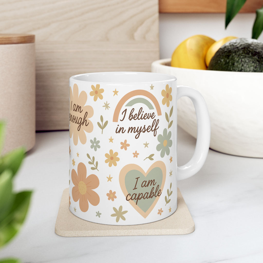 Affirmation Mug: I Am Worthy, I Am Capable, Peace - Daily Motivation, Self-Love Gift, Mindfulness - Positive Quote Coffee Cup for her