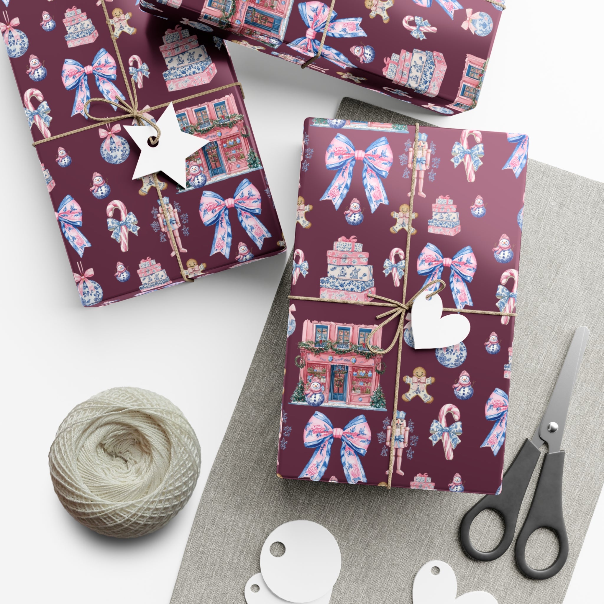 Pink & Blue Nutcracker Christmas Wrapping Paper with Bows & Holiday Elements – Ideal for Festive Gift Wrapping, Adding Cheer & Charm to Every Present Gifts - MRSBYVALLE