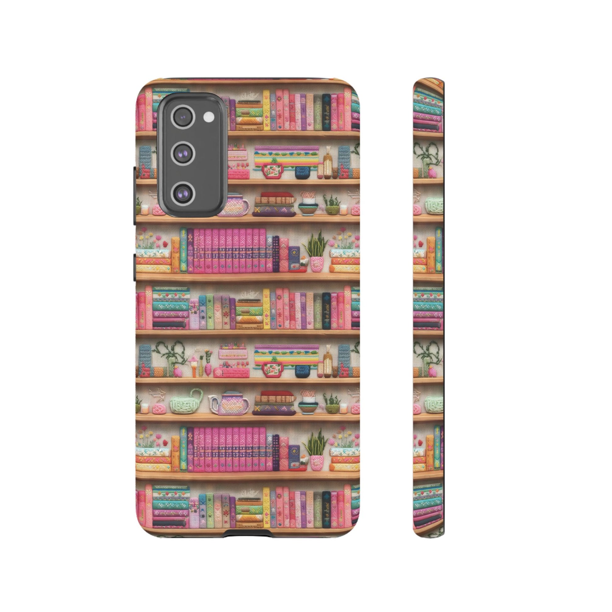 Whimsical 3D Embroidery Illusion Books on Pastel Shelves Phone Case for iPhone, Samsung & Pixel: Unique Accessory for Literary Enthusiasts Gift for Her Perfect for Floral Lover