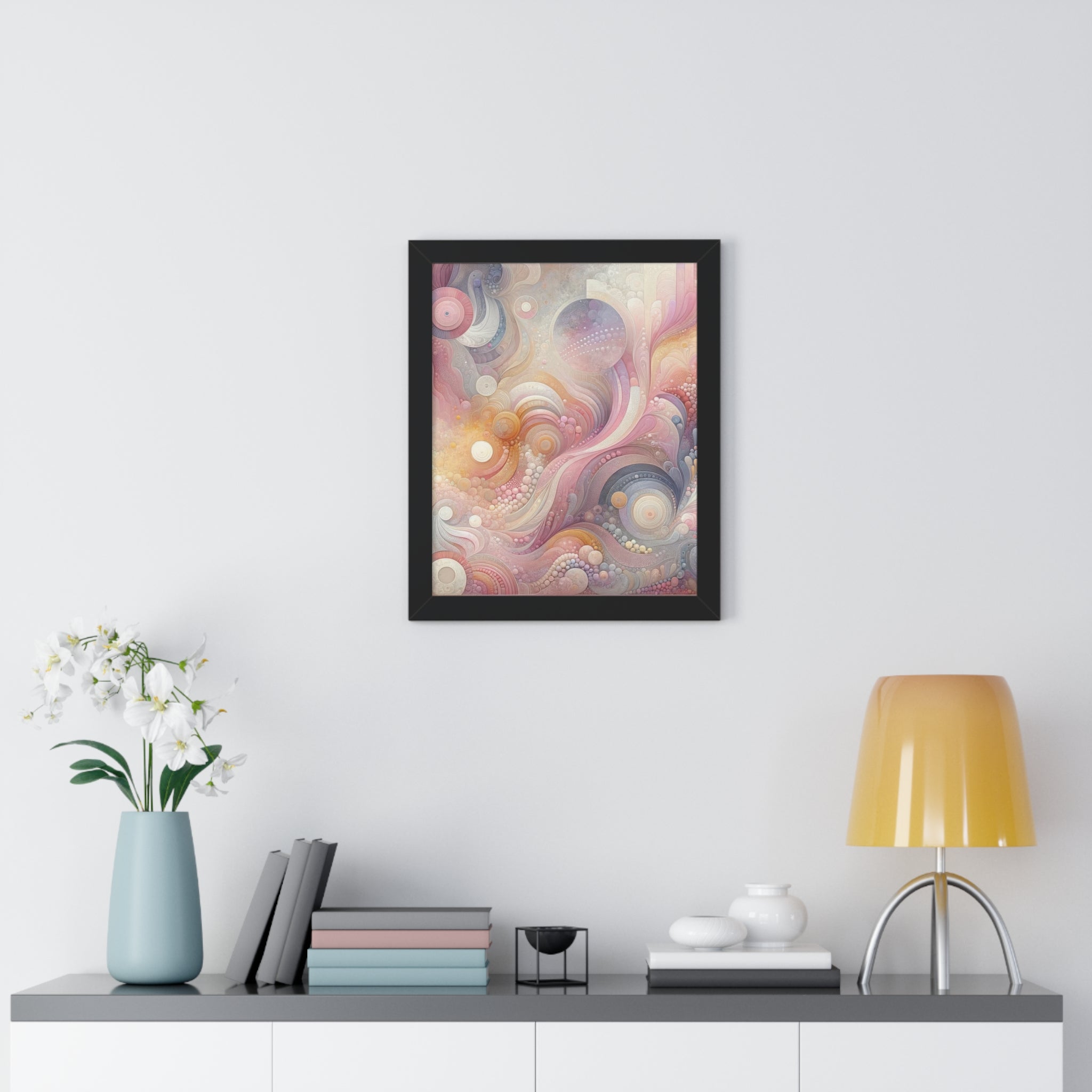 Pink Contemporary Elegance Abstract Modern Art Framed Canvas Print Wall Classic Encased in Black, White, or Walnut Frames with Durable Acrylic Protection Ready to Hang Timelessly Crafted..