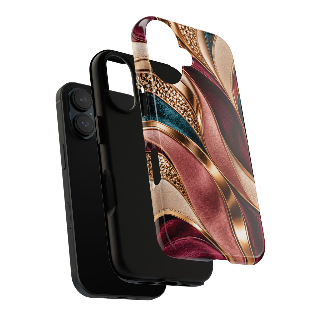 Lux Marble Waves Phone Case Metallic Burgundy, Teal Gold Protective Cover iPhone 18