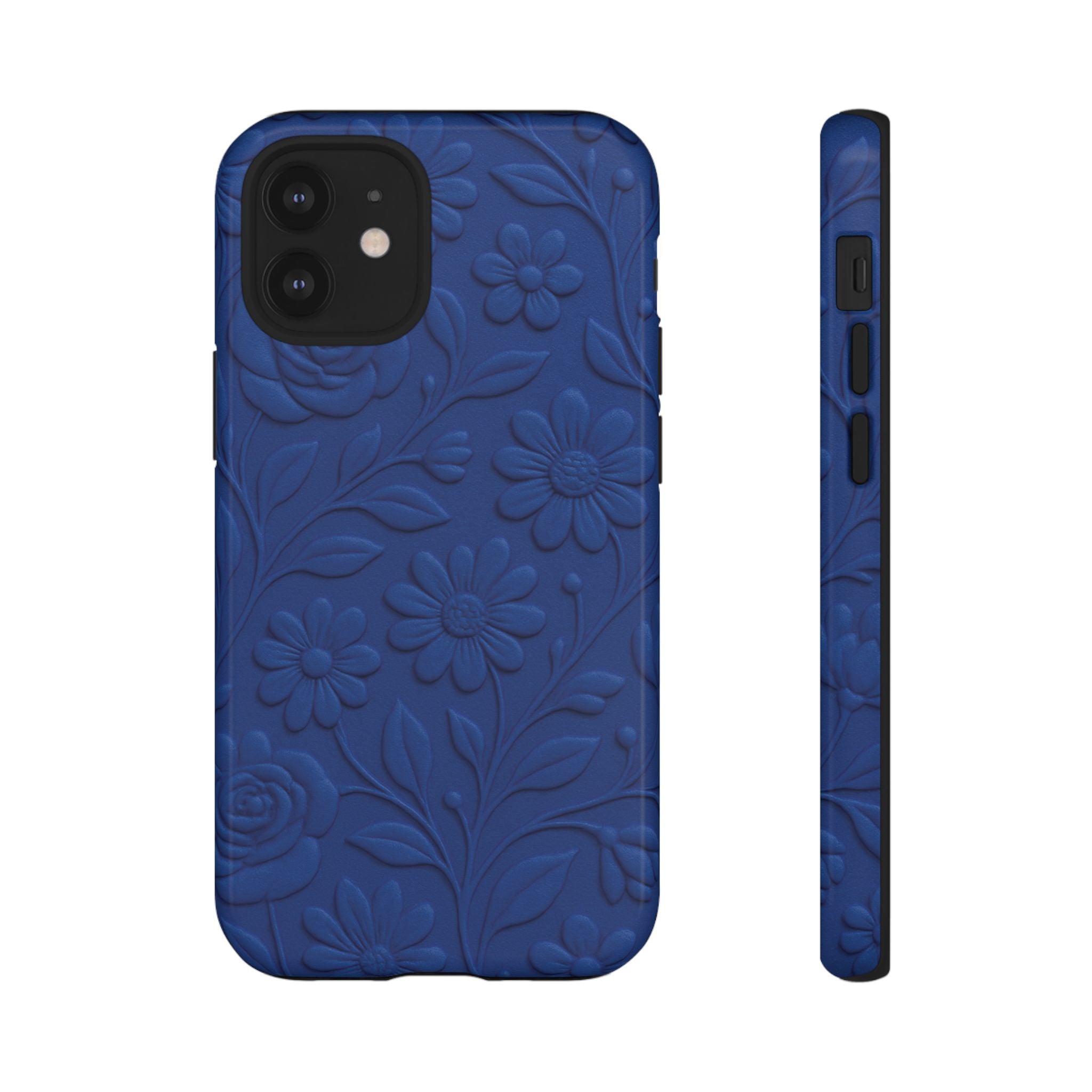3D Illusion Floral Cobalt Blue Phone Case Elegant Raised Flower Design, Seamless Textured Look, Durable & Stylish Protection for iPhone and Android Models Fits iPhone & Samsung Models