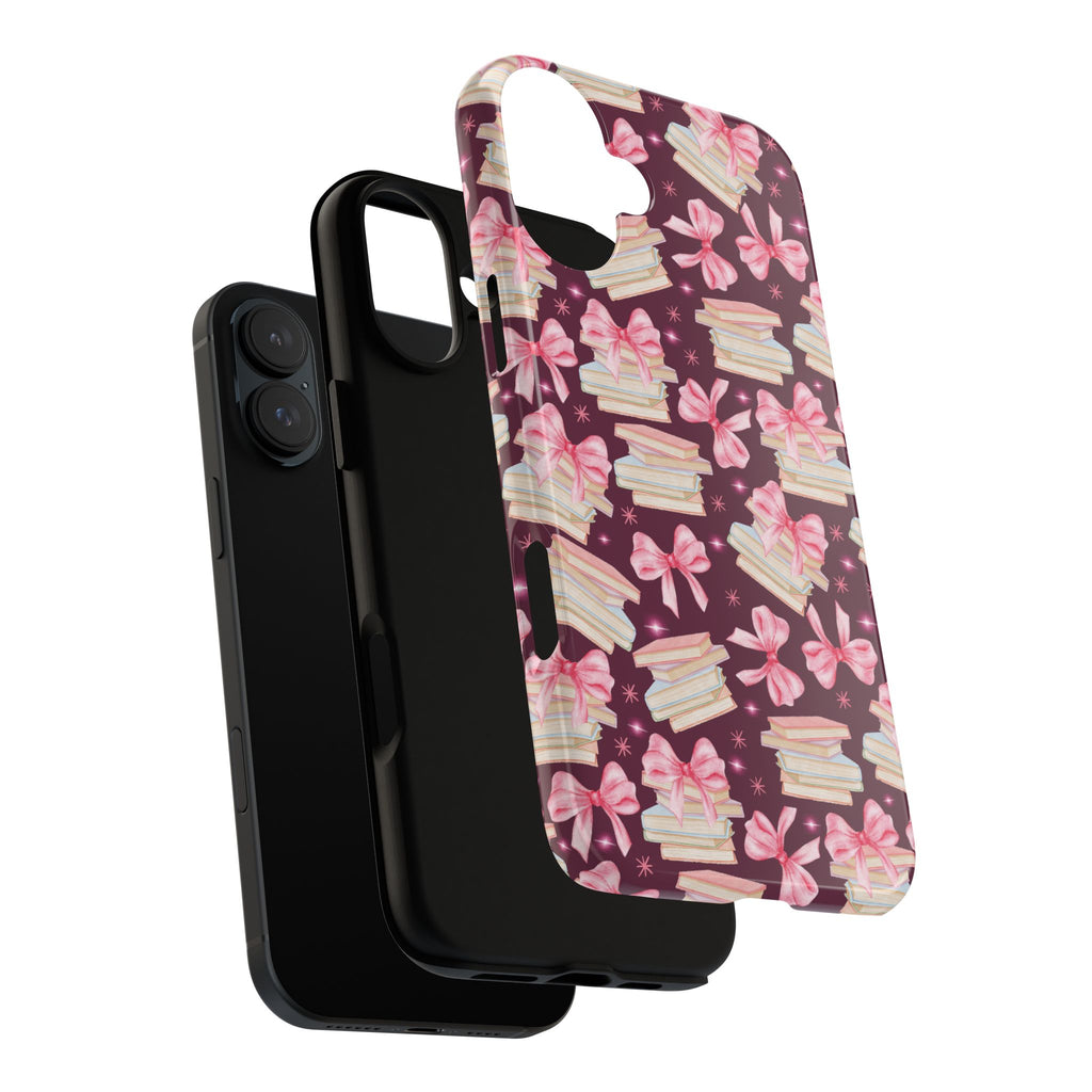 Coquette Pink Bows & Books Phone Case for iPhone 17 and Samsung, Pixel | Stylish Protective Cover Gift for Her Perfect for Floral Lover
