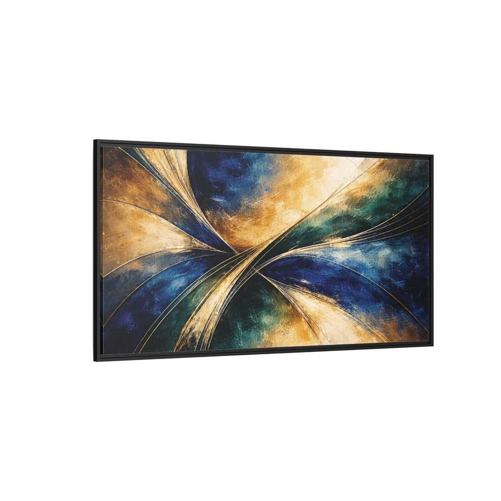Gilded Convergence  Luxe NeoDeco Blue & Gold Abstract Wall Art Framed