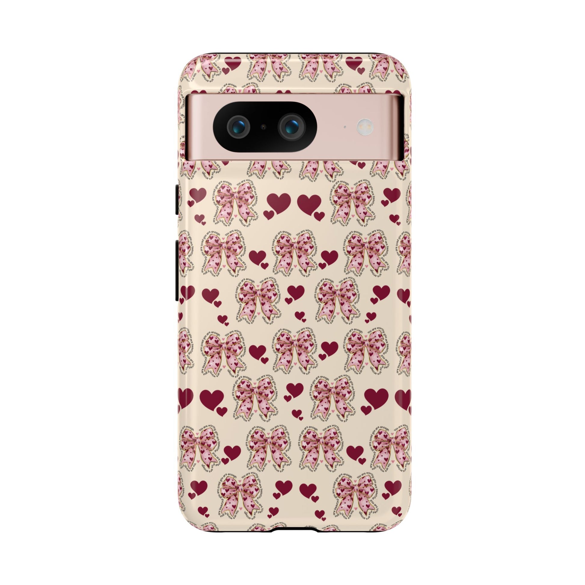Charming Hearts & Pink Bows Phone Case Stylish & Durable Protection for Your Device | Scratch-Resistant, Slim Fit, and Lightweight Design for Everyday Use for iPhone & Android | Fresh Nature-Inspired Design!
