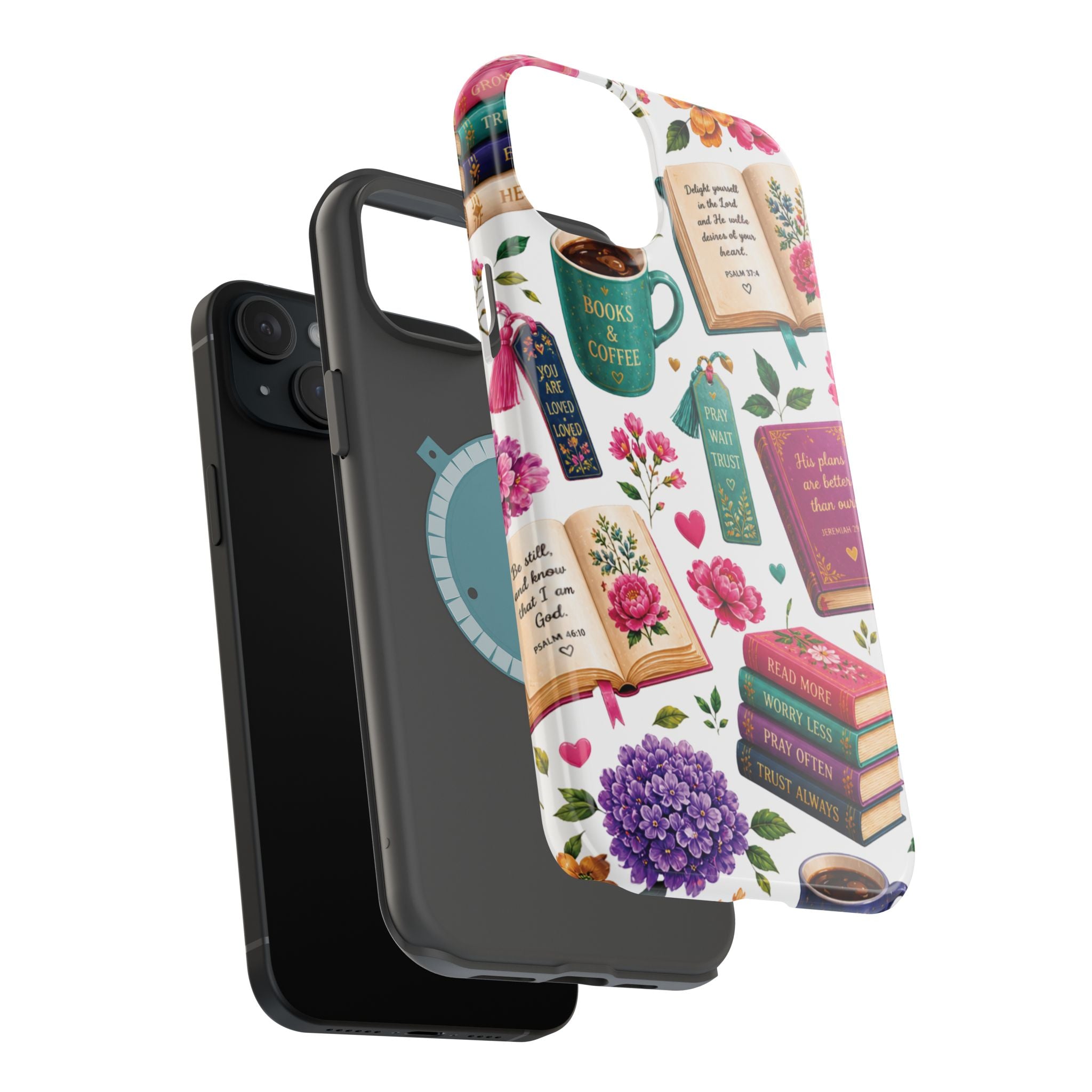 Christian Books & Coffee Phone Case — Magnetic Impact-Resistant Christian Gift