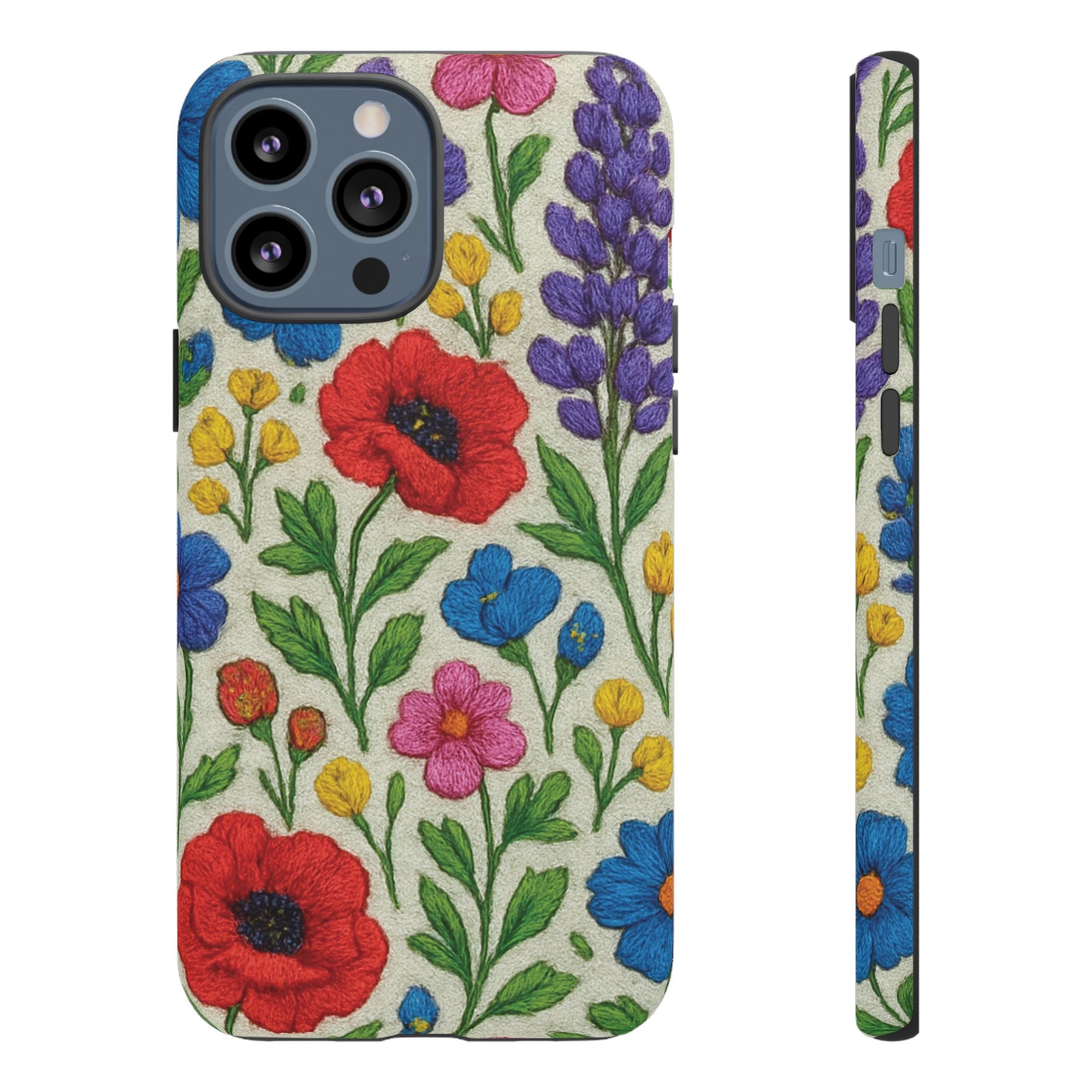 Bright 3D Illusion Wildflower Phone Case Cute Floral Design in Red, Pink, Blue – Aesthetic Protective Case for iPhone and  Android