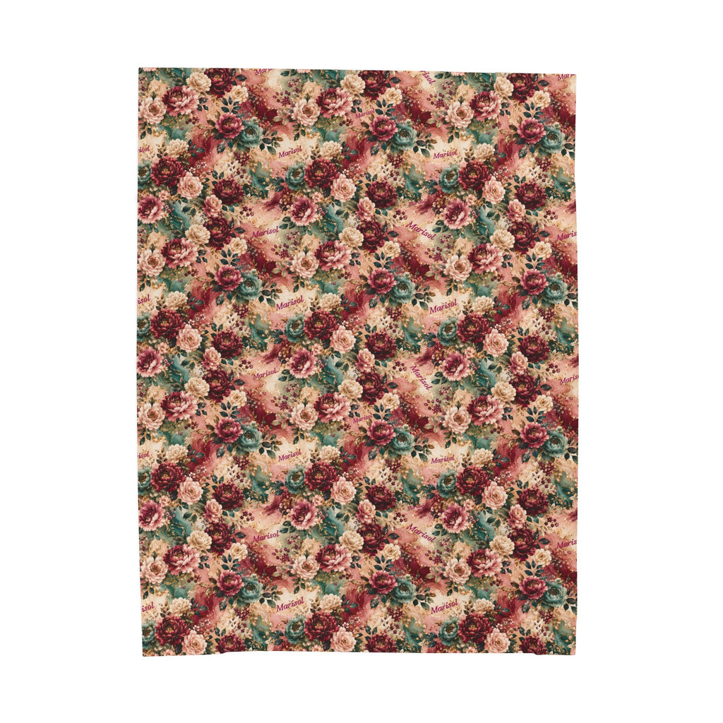 Personalized Luxury Botanical Blanket | Custom Name Velveteen Throw for Women Birthday