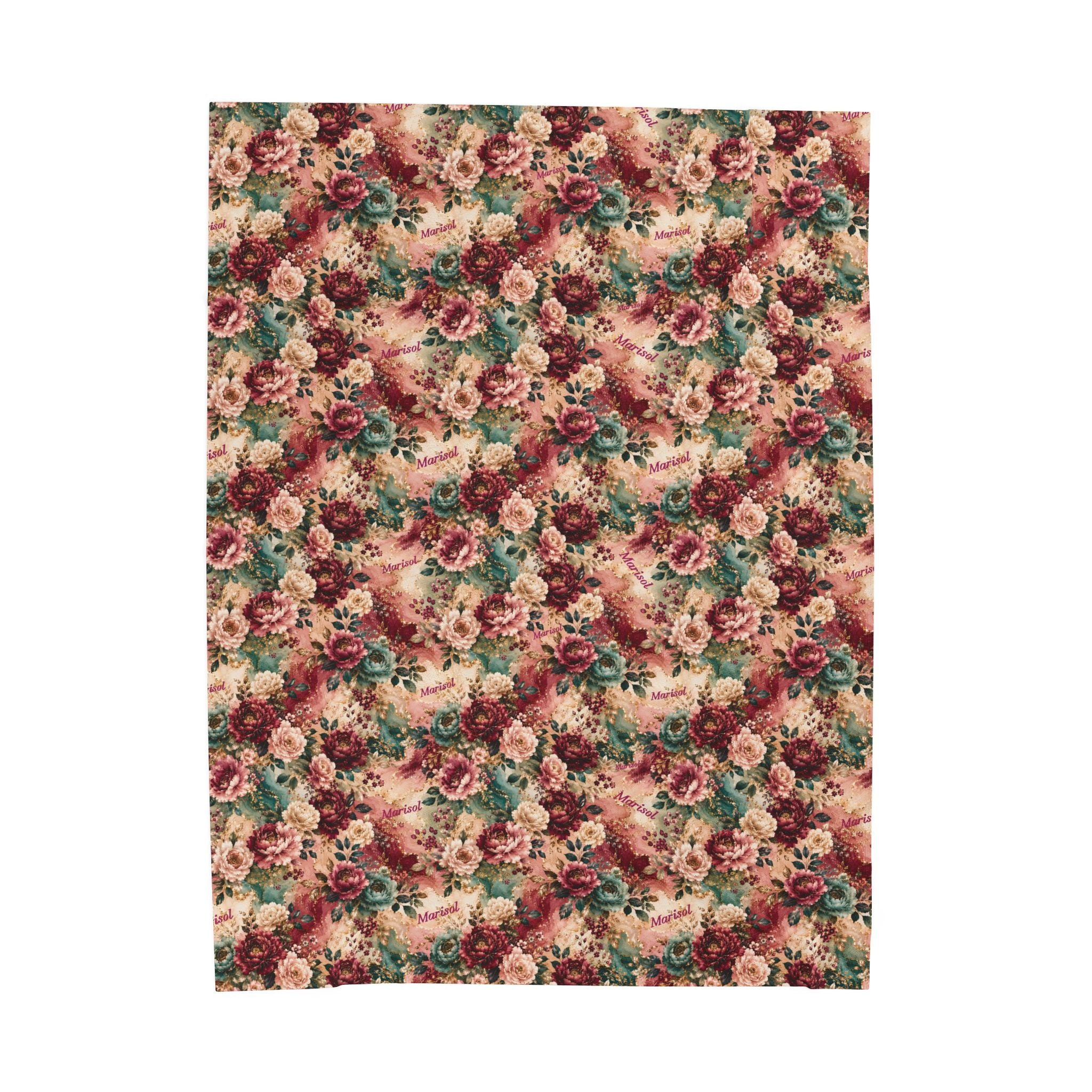 Personalized Luxury Botanical Blanket | Custom Name Velveteen Throw for Women Birthday