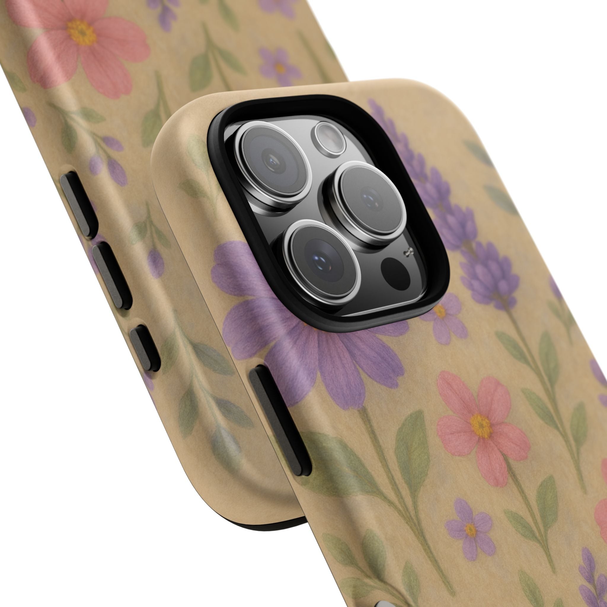 3D Illusion Wildflower Phone Case Cute Pastel Floral Design in Lavender, Pink, Mint Green – Aesthetic Protective Case for iPhone and  Android