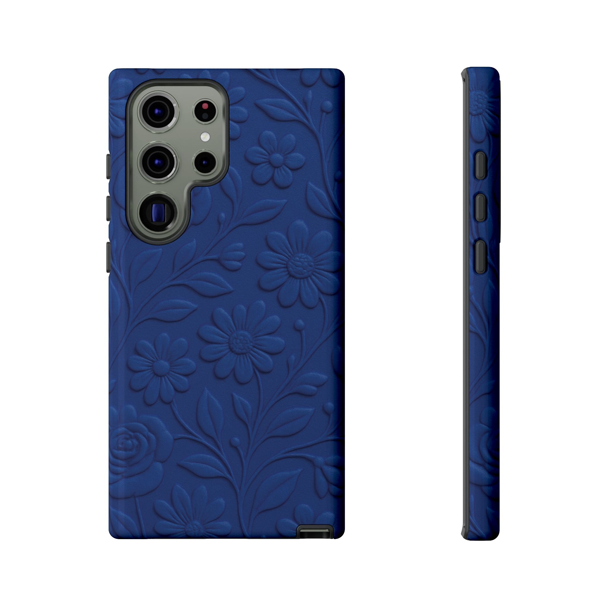 3D Illusion Floral Cobalt Blue Phone Case Elegant Raised Flower Design, Seamless Textured Look, Durable & Stylish Protection for iPhone and Android Models Fits iPhone & Samsung Models