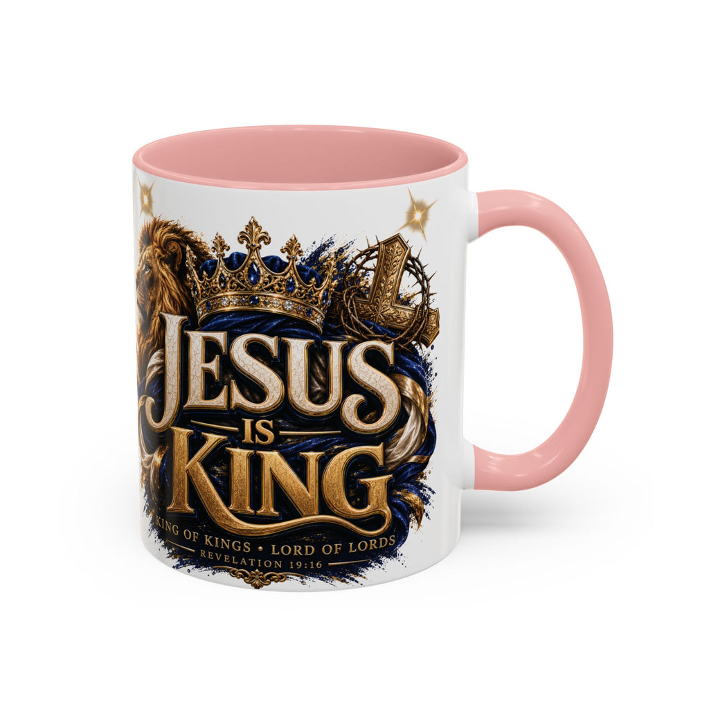 Jesus Is King Coffee Mug Christian Faith Accent Mug (11/15oz) Gift for Dad Mom