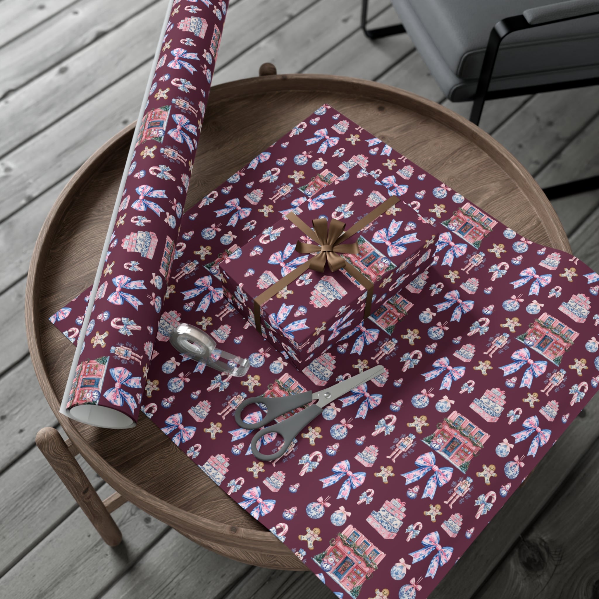 Pink & Blue Nutcracker Christmas Wrapping Paper with Bows & Holiday Elements – Ideal for Festive Gift Wrapping, Adding Cheer & Charm to Every Present Gifts - MRSBYVALLE