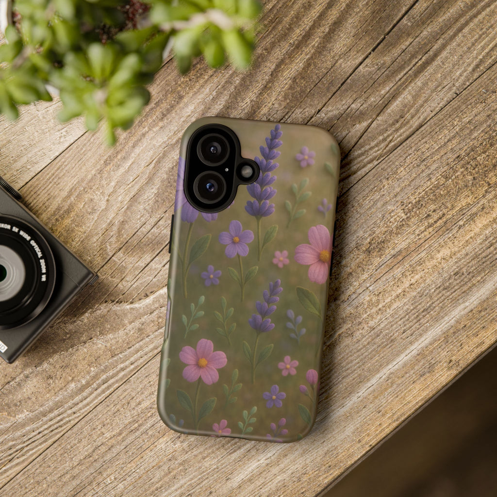 Pastel Flowers 3D Illusion Wildflower Phone Case Cute Pastel Floral Design in Lavender, Pink, Mint Green Aesthetic Protective Case for iPhone and  Android