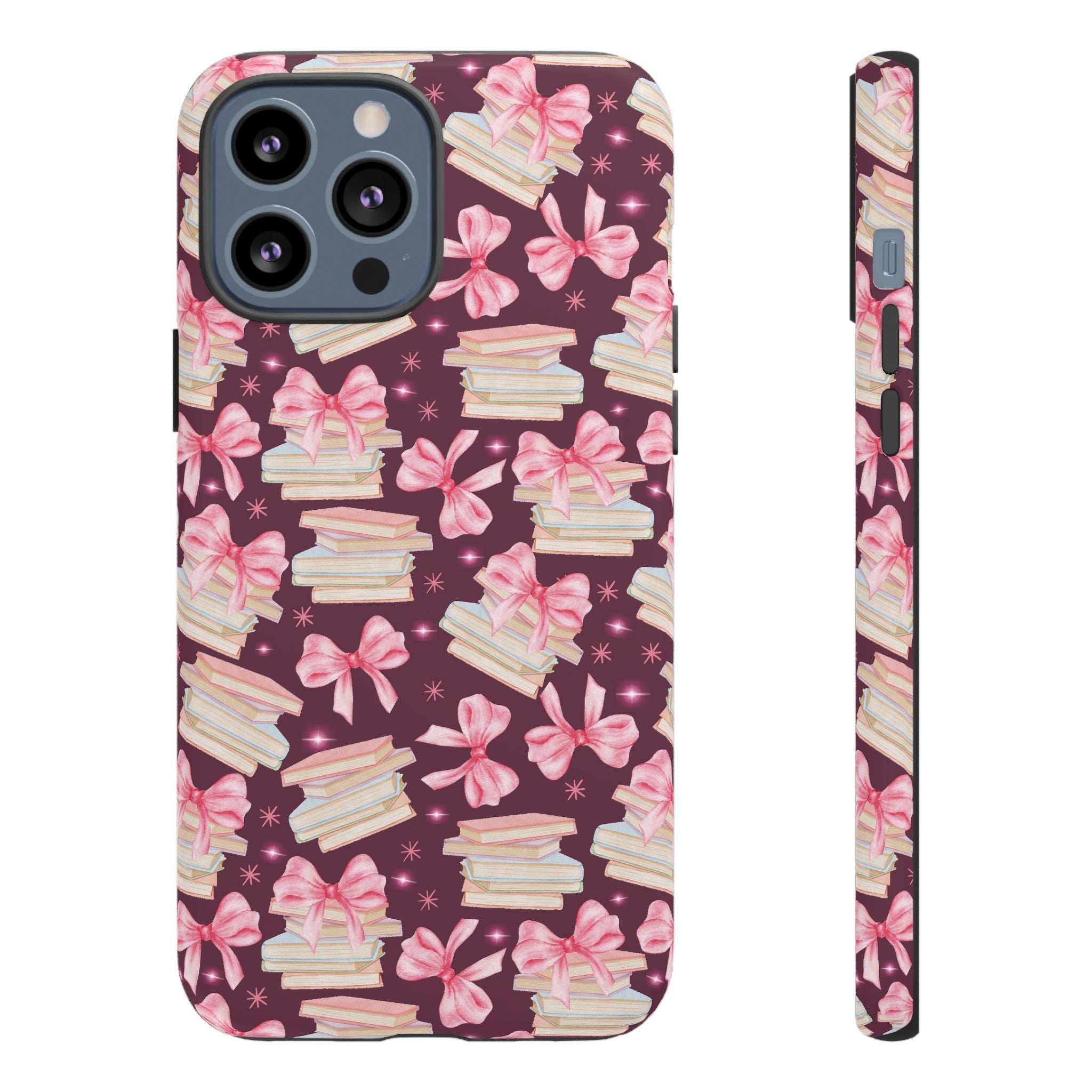 Coquette Pink Bows & Books Phone Case for iPhone 17 and Samsung, Pixel | Stylish Protective Cover Gift for Her Perfect for Floral Lover