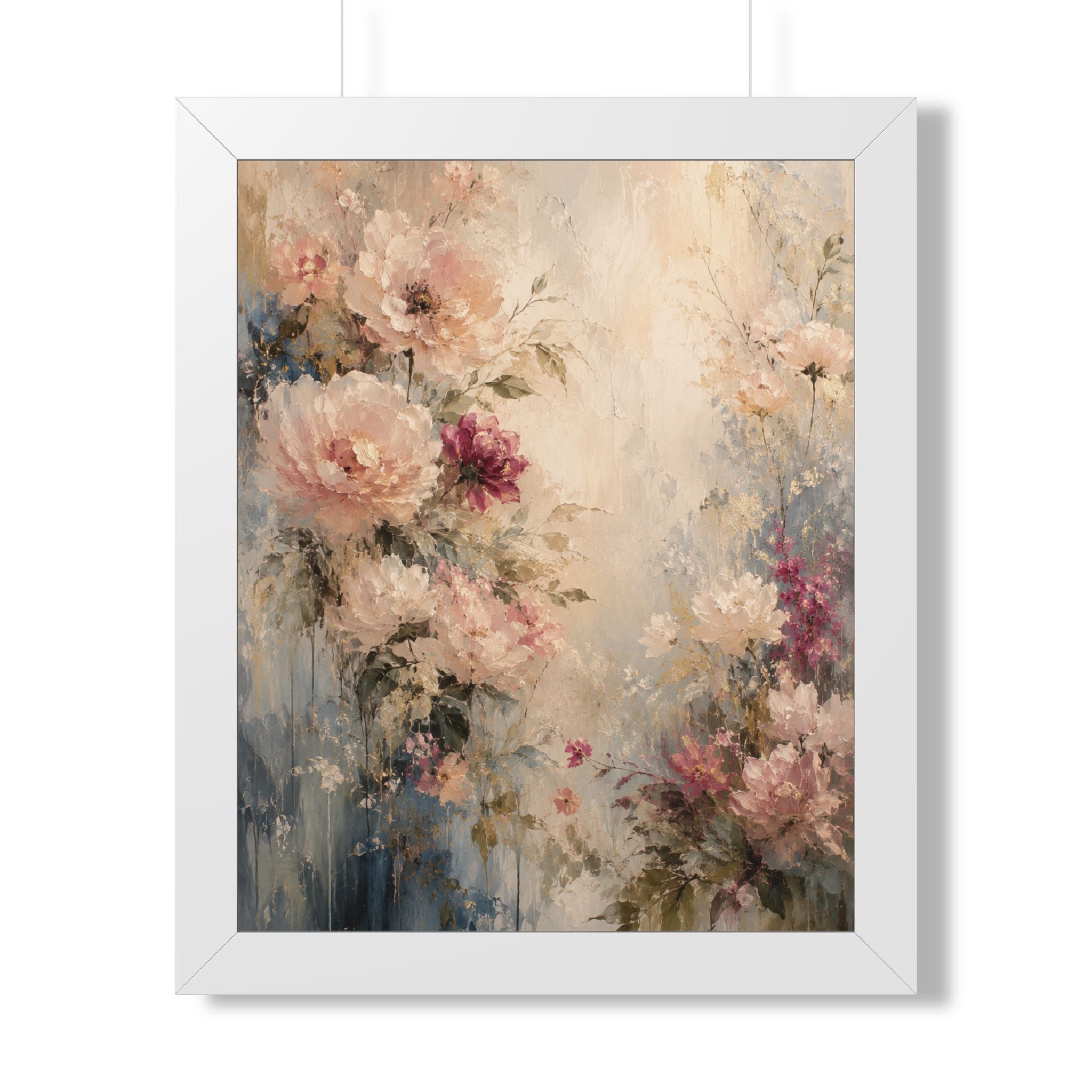 Soft Watercolor Peonies Framed Vertical Poster | Floral Wall Art