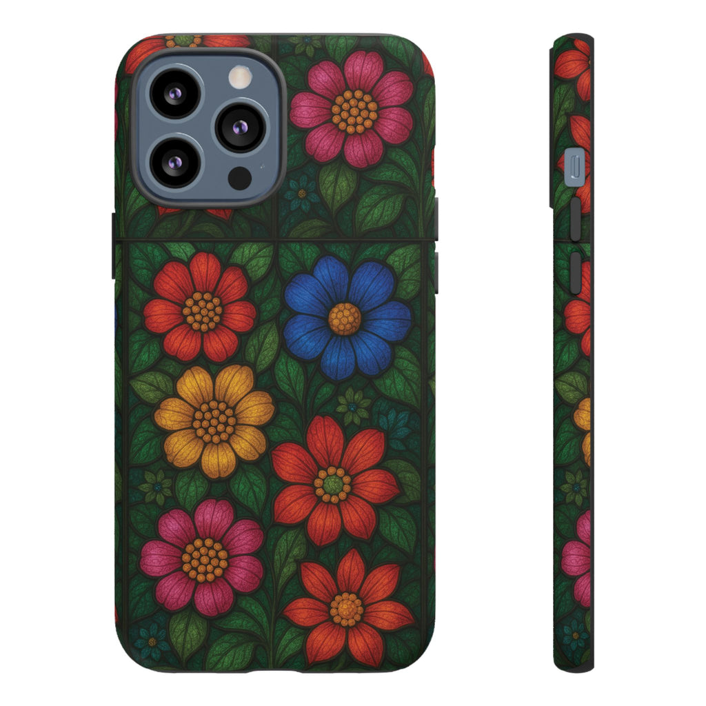 Coque de téléphone effet vitrail floral lumineux Art abstrait coloré, Étui de protection esthétique pour iPhone, Samsung et Google, Idée cadeau unique pour maman