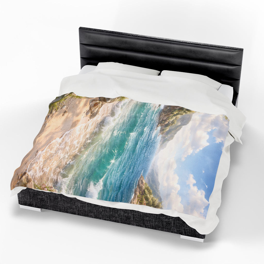 Coastal Horizon Velveteen Plush Blanket — Ocean View Minky Throw