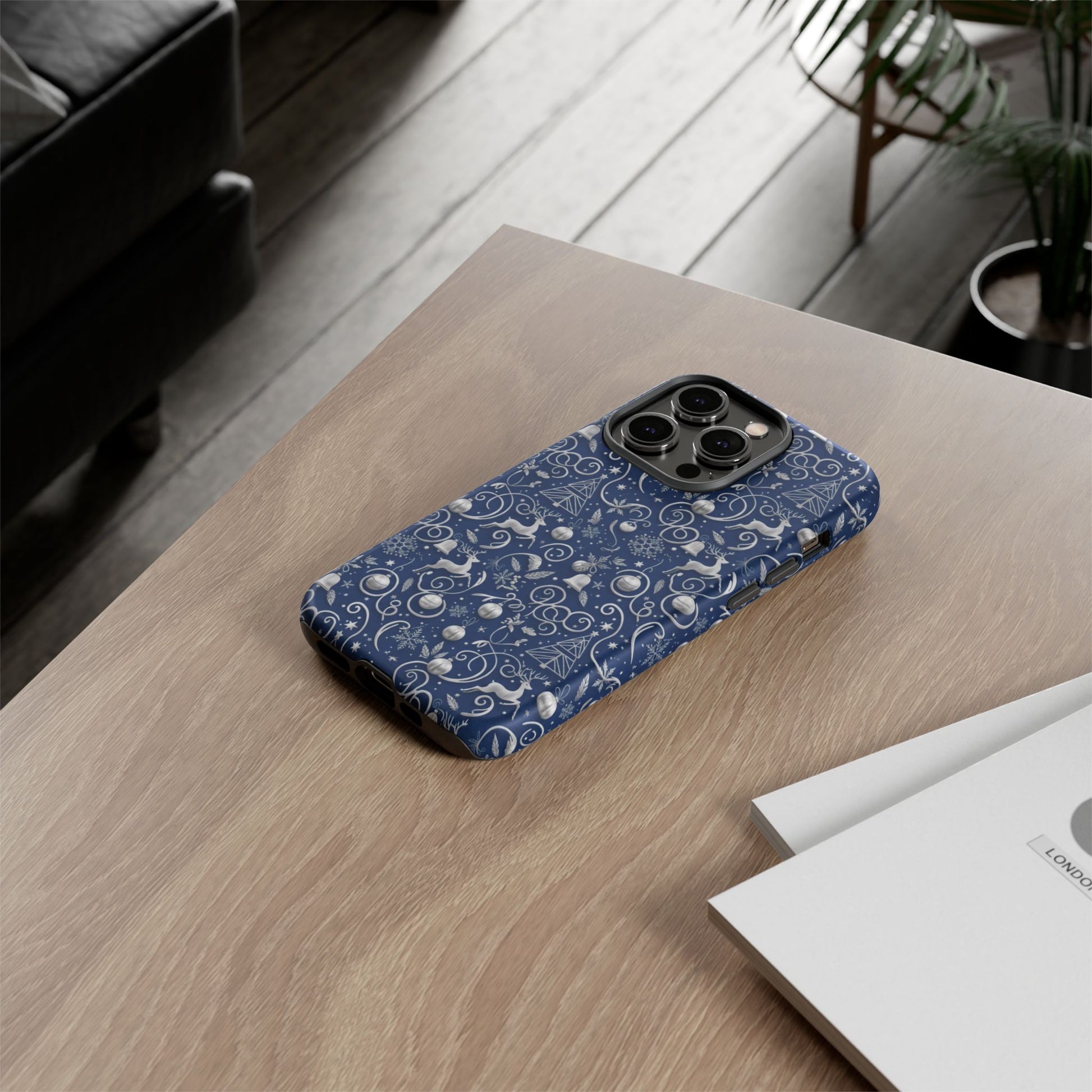 Blue & Silver Christmas Phone Case – Holiday Sparkle Design for iPhone 17, All iPhones & Galaxy | MRSBYVALLE Gift for Her