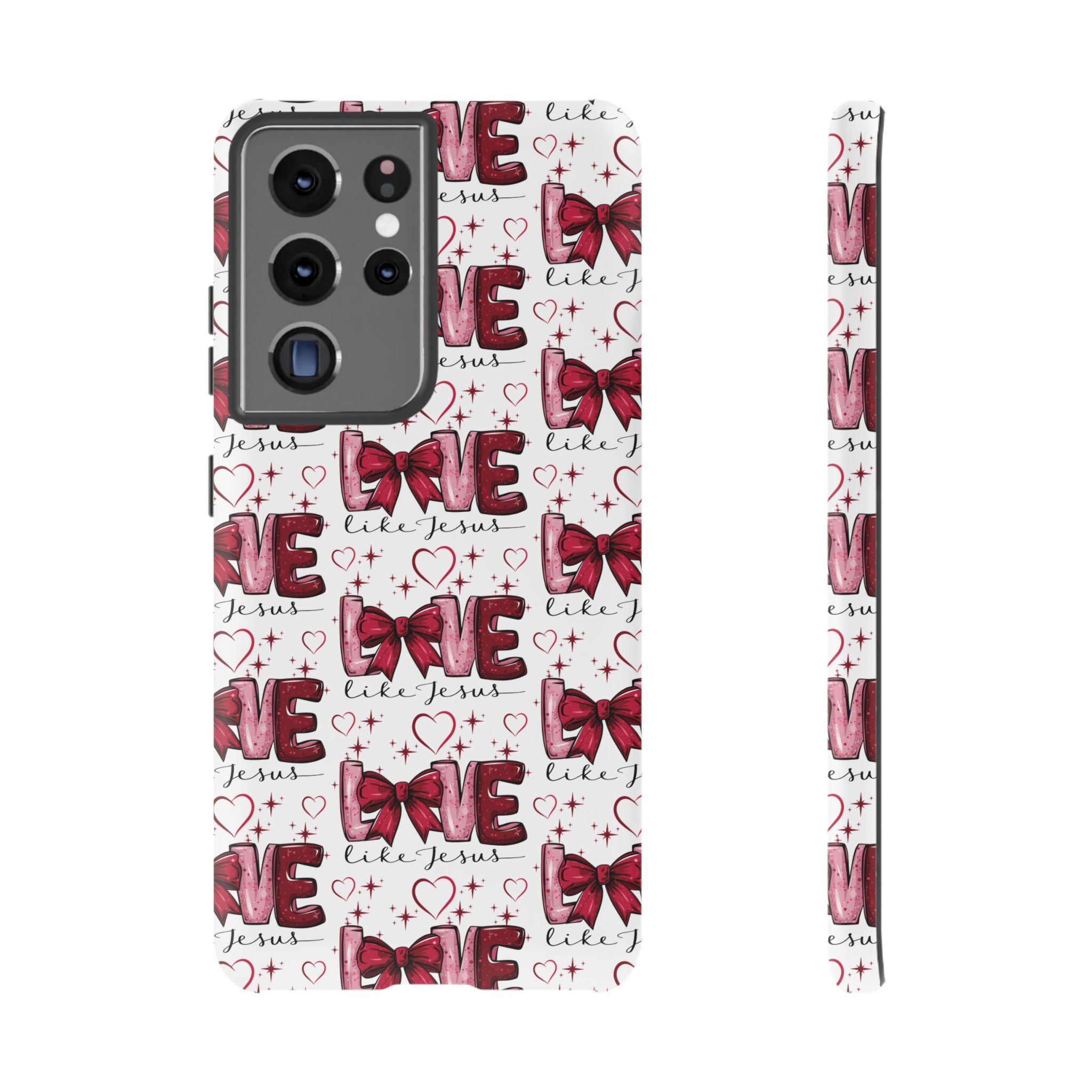 Love Like Jesus Red Bows and Hearts—Tough, Faithful Phone Cases & Religious iPhone Accessories: Protect Your Device & Show Your Faith