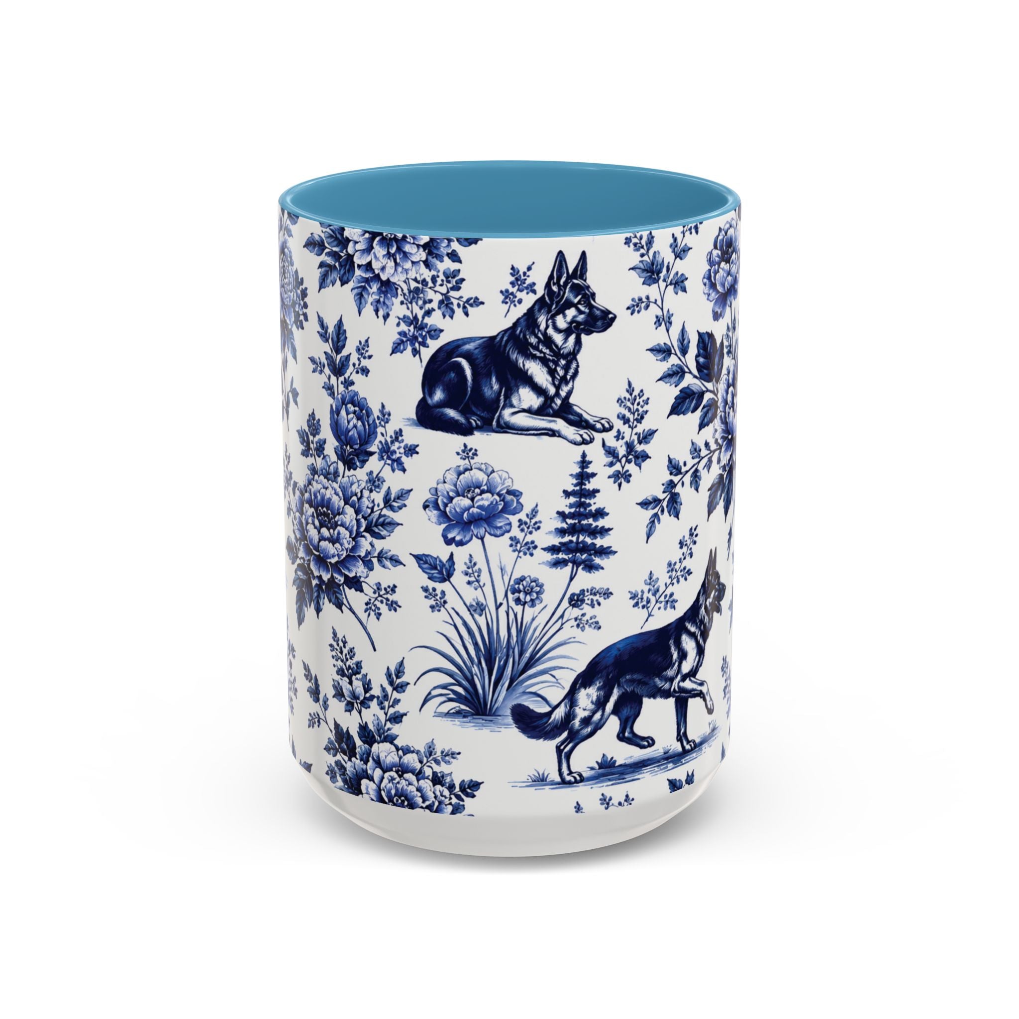Elegant German Shepherd Floral Mug | Luxury Blue Toile Coffee Mug 11/15oz Accent Ceramic