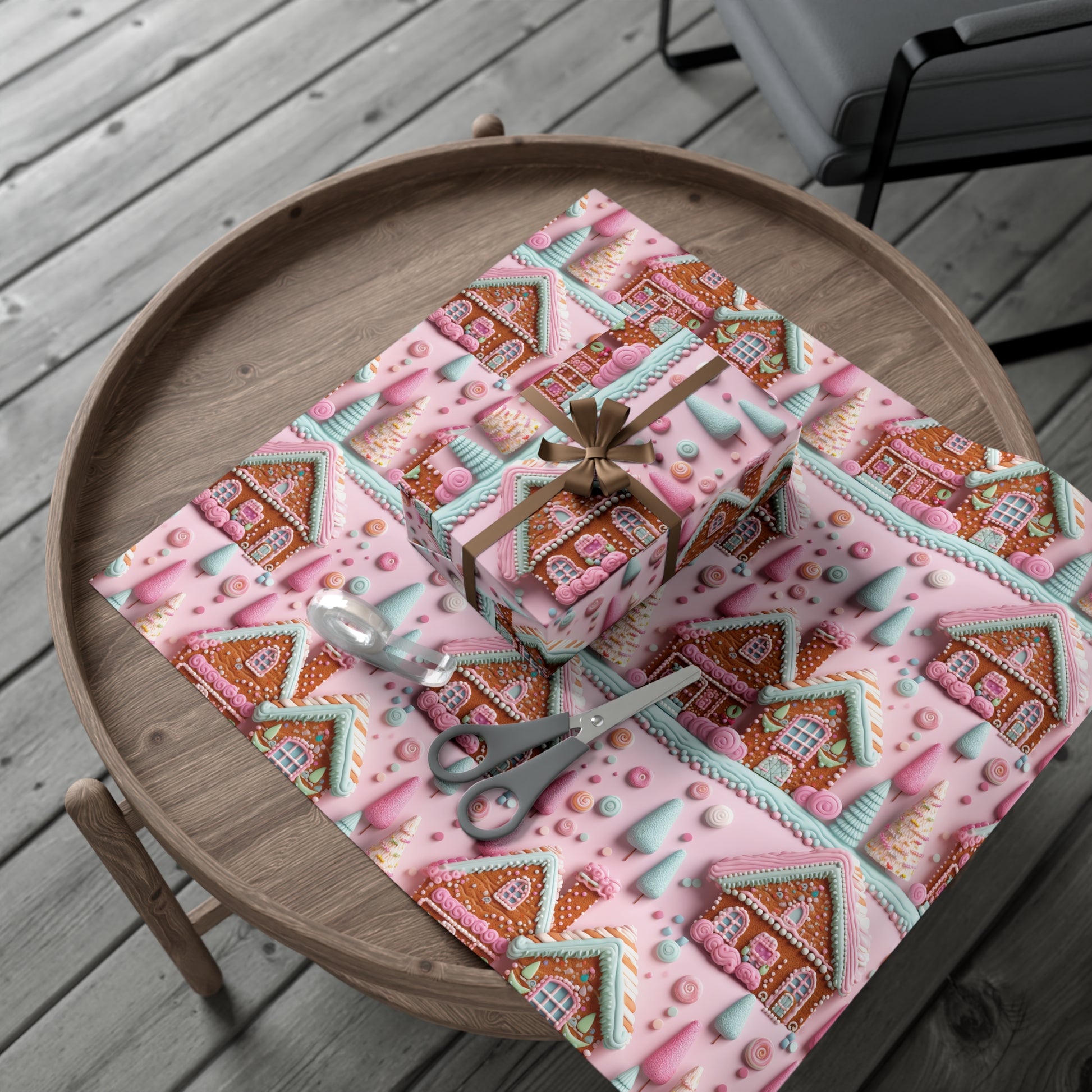 3D Clay Illusion Pink Gingerbread House Wrapping Paper Festive, Playful, and Perfect for Adding a Sweet Touch to Your Holiday Gifts Moms - MRSBYVALLE