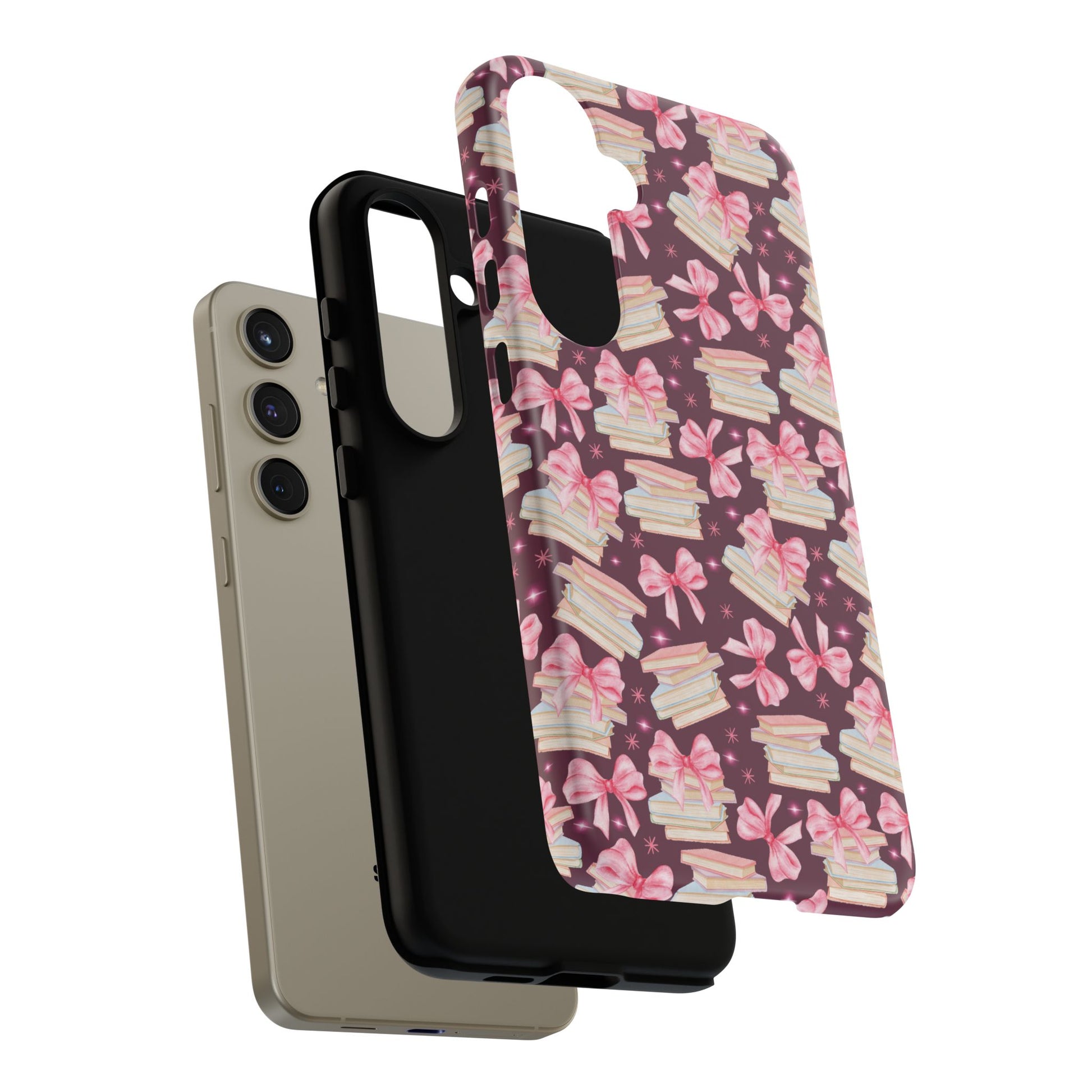 Coquette Pink Bows & Books Phone Case for iPhone 16 15 14 13 12  21 23 Samsung, and Pixel | Stylish Protective Cover Gift for Her Perfect for Floral Lover