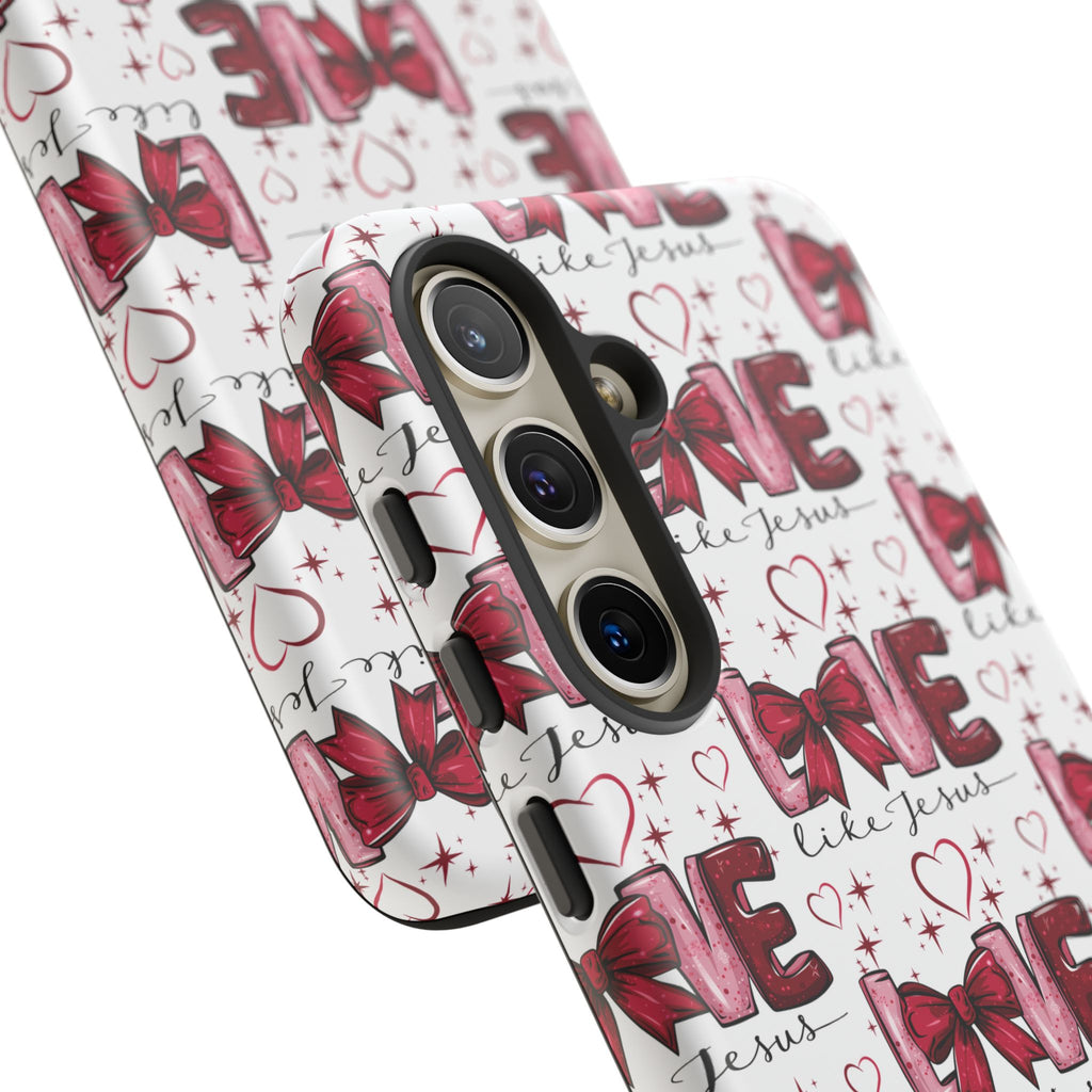 Love Like Jesus Red Bows and Hearts—Tough, Faithful Phone Cases & Religious iPhone Accessories: Protect Your Device & Show Your Faith