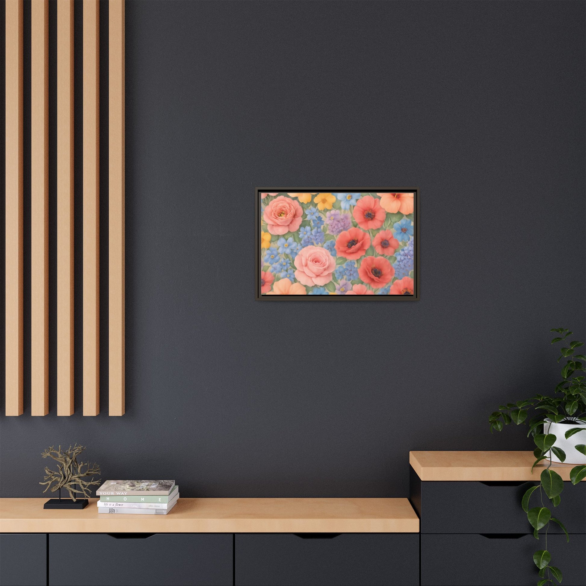 Luxury Framed Floral Canvas – Bold Multi-Color Botanical Wall Art, Elegant Nature-Inspired Accent for Living Room, Bedroom, or Office Décor Gift for Mom