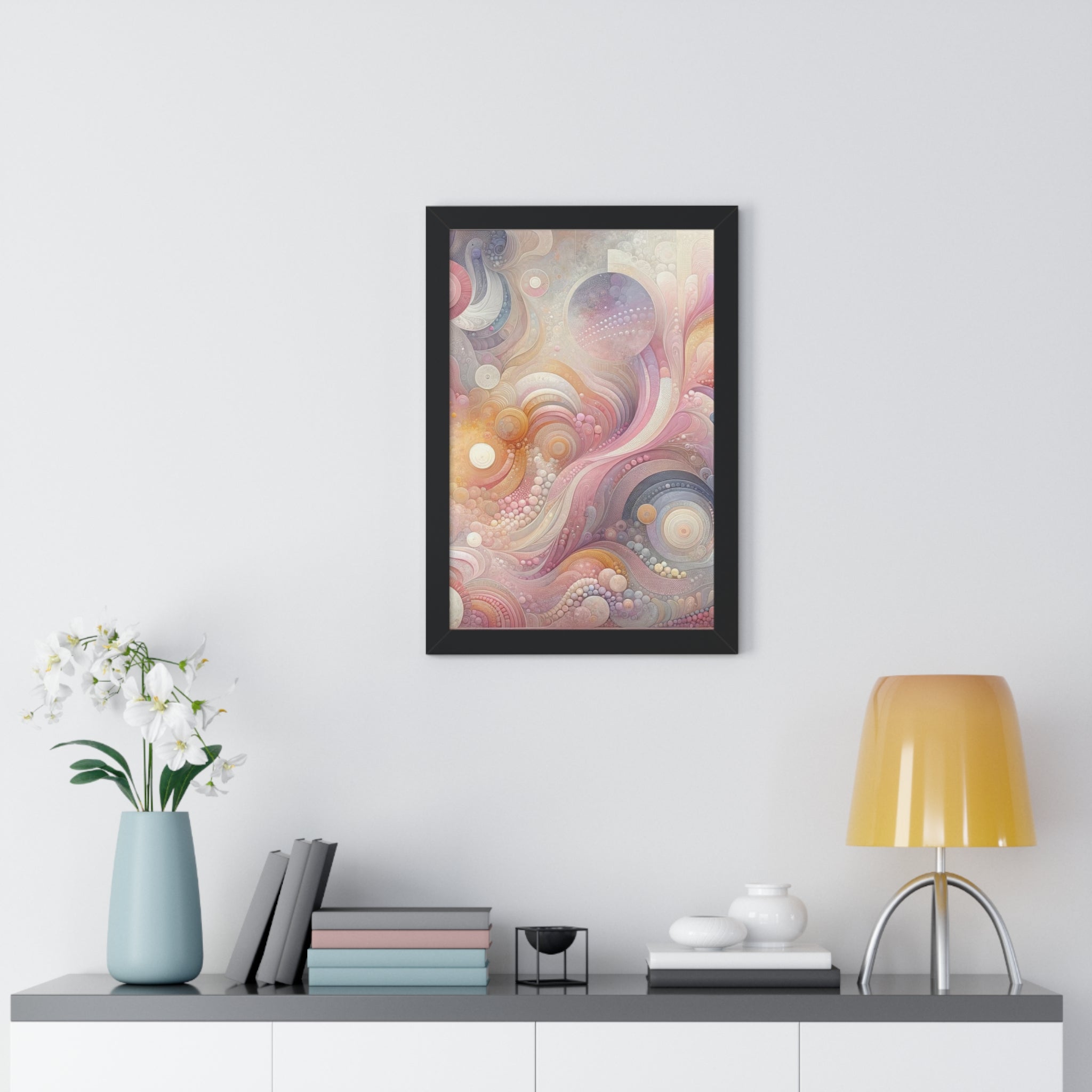 Pink Contemporary Elegance Abstract Modern Art Framed Canvas Print Wall Classic Encased in Black, White, or Walnut Frames with Durable Acrylic Protection Ready to Hang Timelessly Crafted..