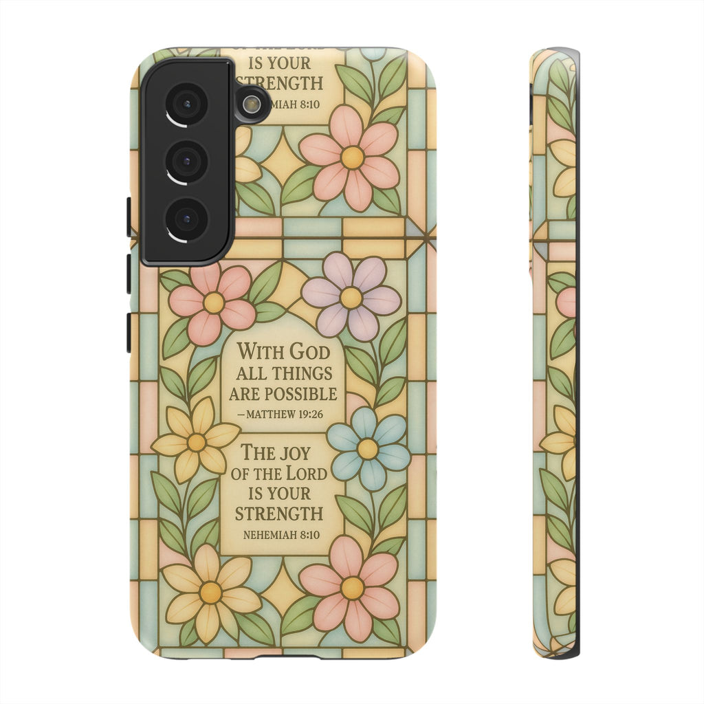 Pastel Stained Glass Bible Verse Phone Case Christian Affirmation Cover, Soft Geometric Design, iPhone Samsung Google, Faith Gift for Her Bible Verse or Affirmation | Protective, Inspirational Gift for Christians