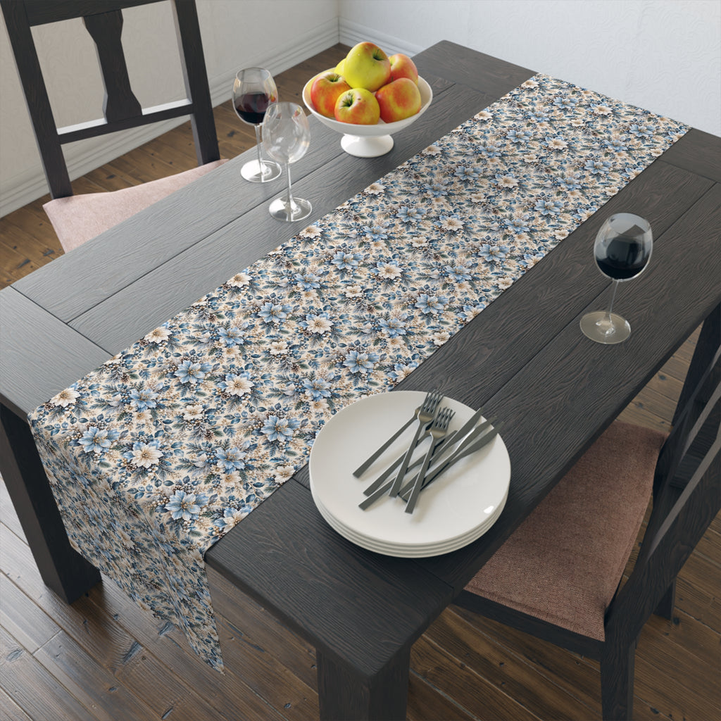 Icy Blue Floral Table Runner