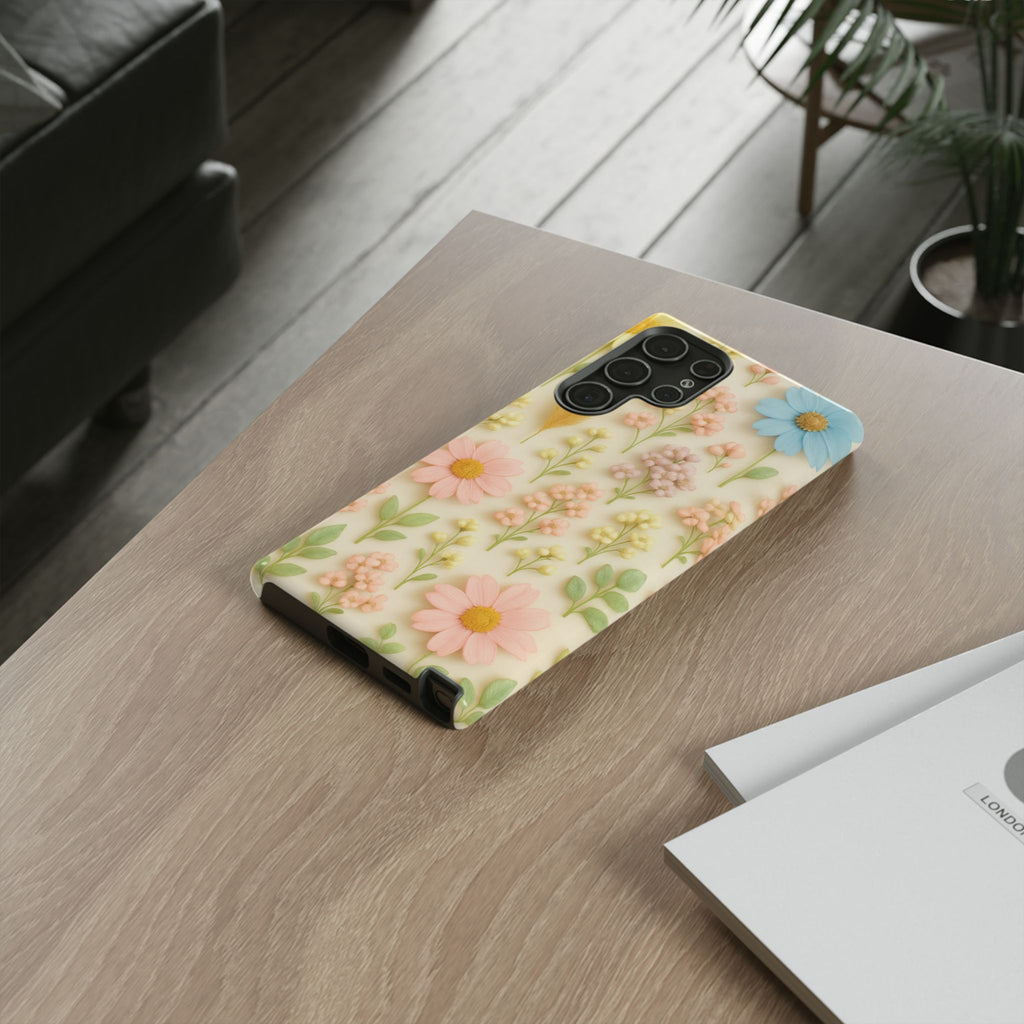 Pastel Dried Flowers Illusion Phone Case 3D Realistic Pressed Floral Design, Bright Botanical Aesthetic, Soft Nature-Inspired CoveriPhone & Galaxy